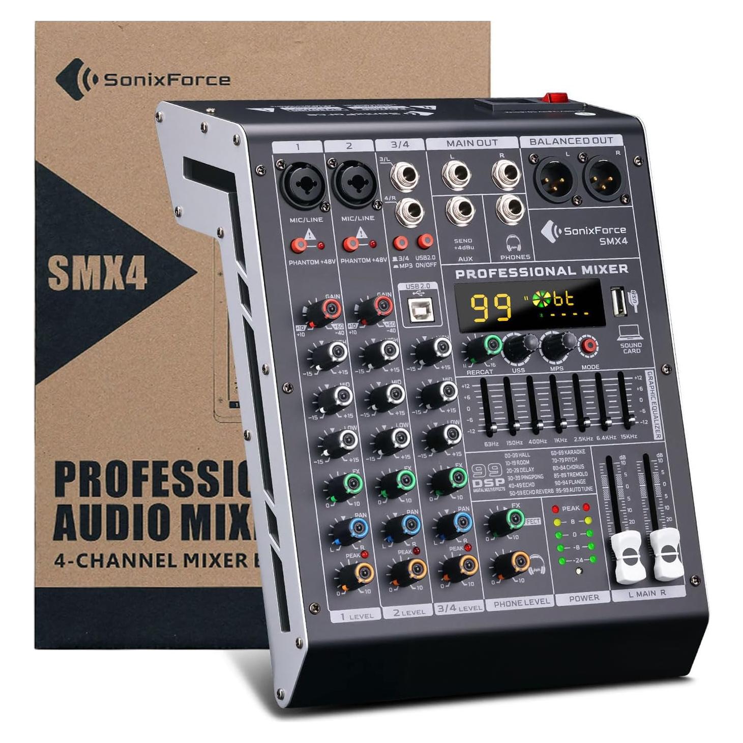 Mezclador de Audio Profesional 4 Canales SonicForce SMX4