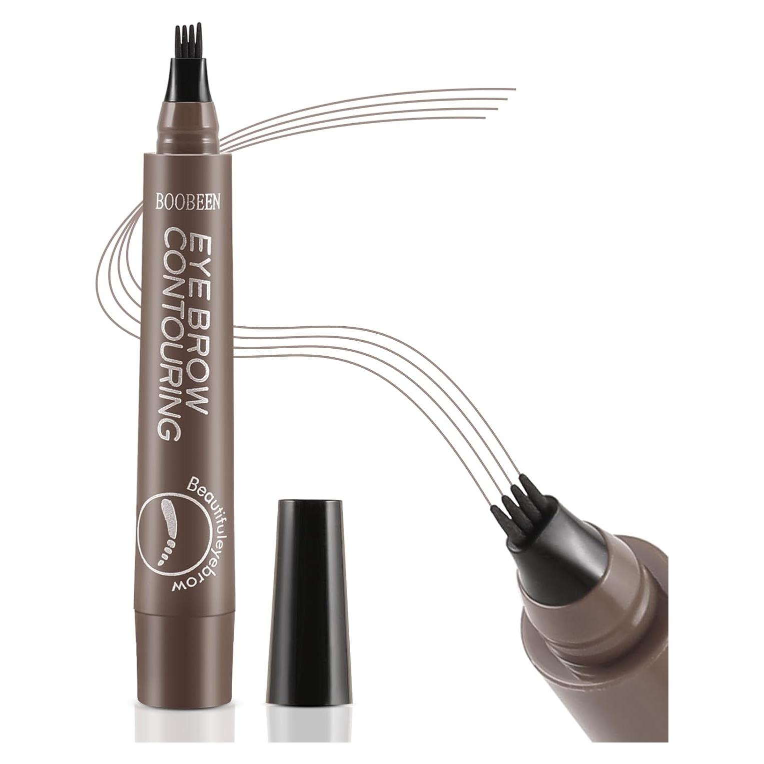 Bolígrafo de Cejas Boobeen 4 Puntas Impermeable Marrón Ceniza