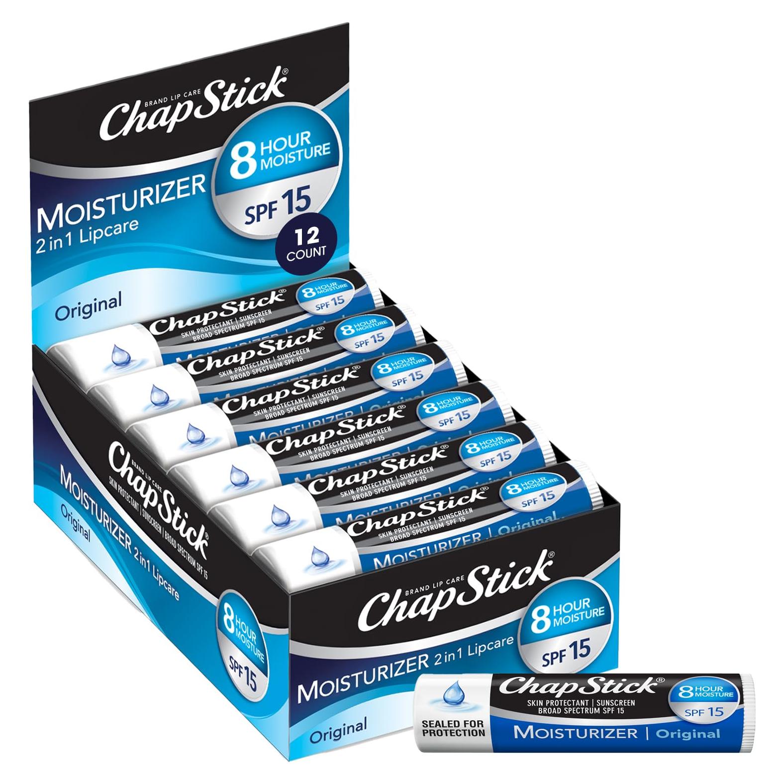 Bálsamo Labial ChapStick Hidratante 2-en-1 SPF 15 12-Pack