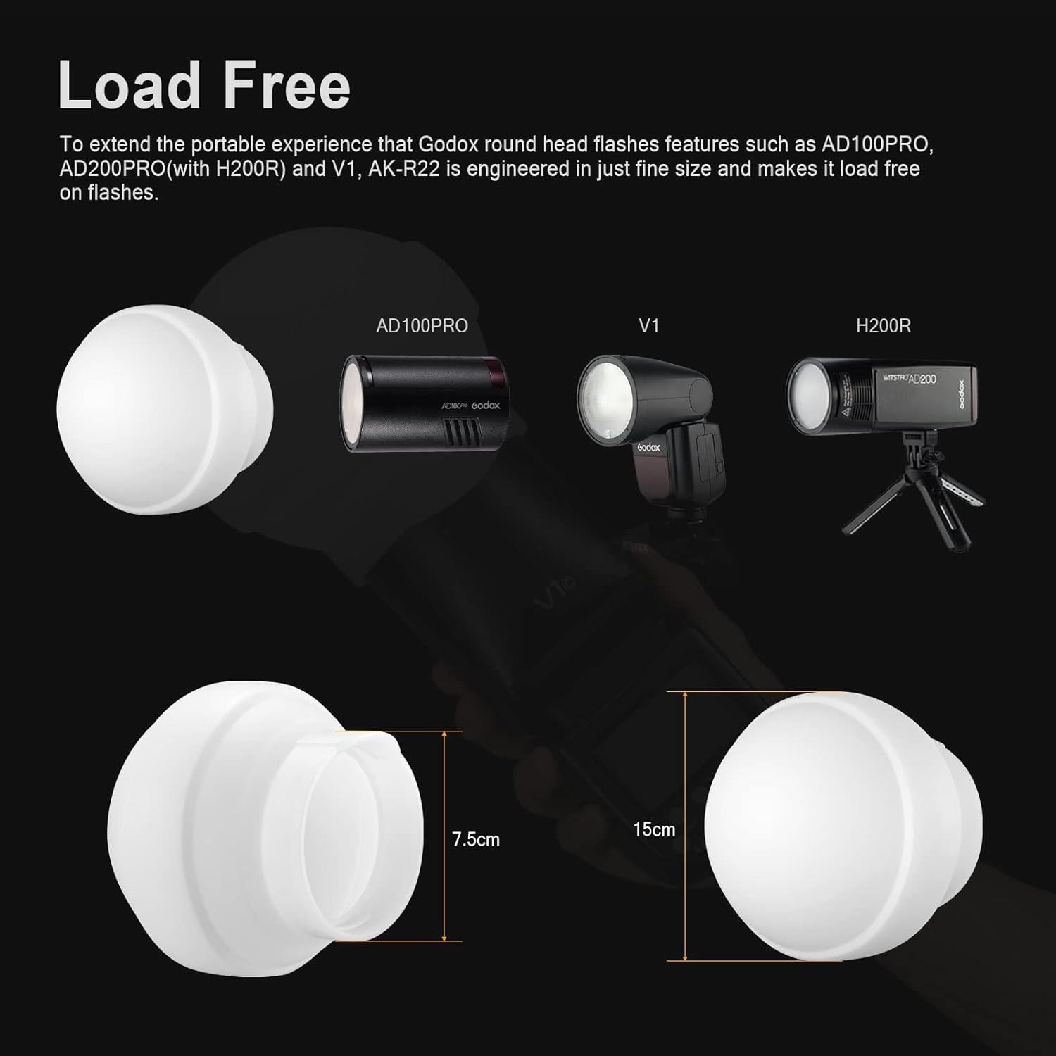 Domo de Difusión Godox AK-R22 para Flash Godox V1 y AD200