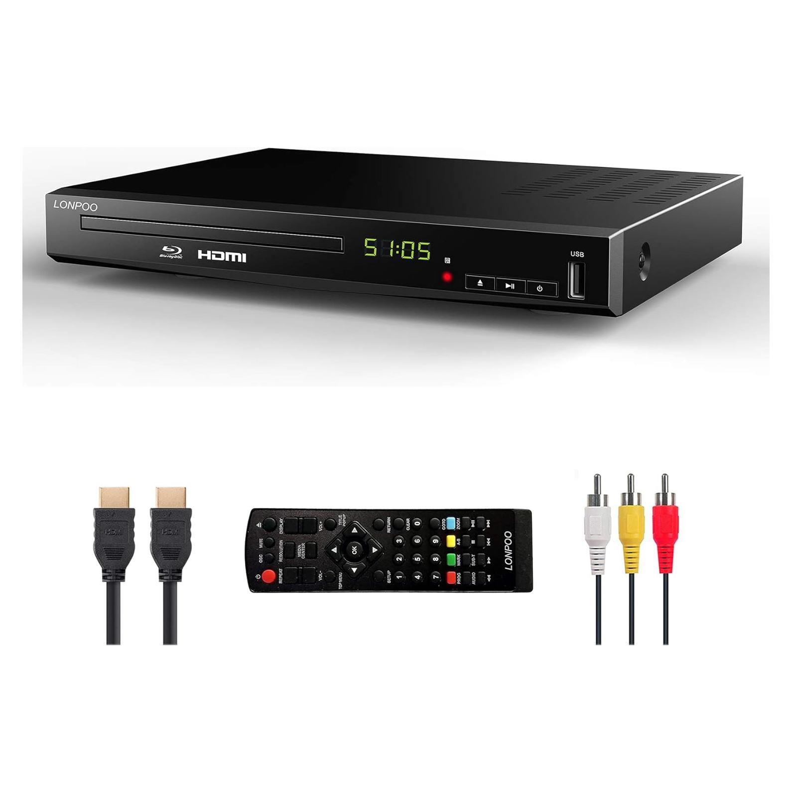 Reproductor Blu-Ray LONPOO HD 1080P Negro con HDMI y USB