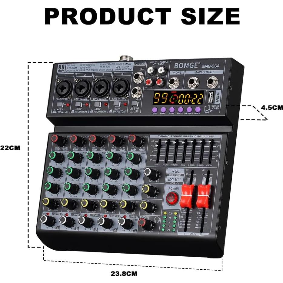 Mezclador de Audio BOMGE BMG-06A 6 Canales Bluetooth USB