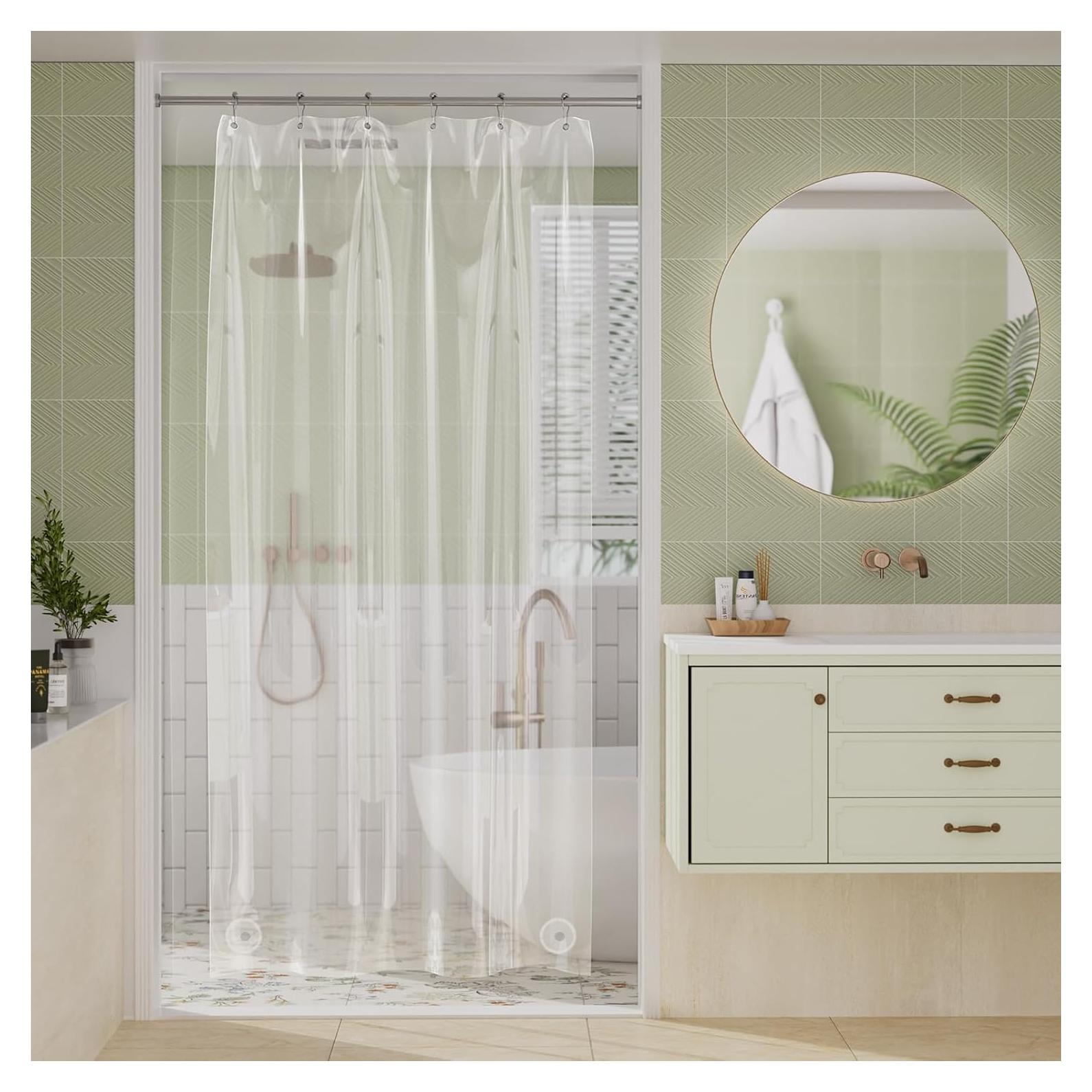 Cortina de Ducha Amazer 91x183 cm PEVA Transparente con Ojetes