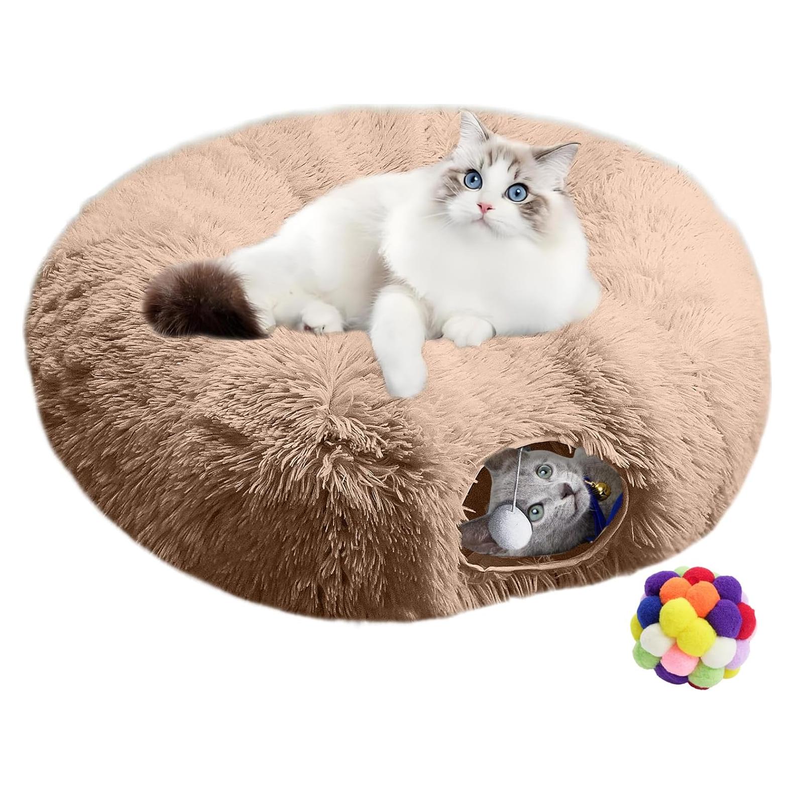 Cueva de Gato Donut Multifuncional Naielfopet 33x33cm Marrón