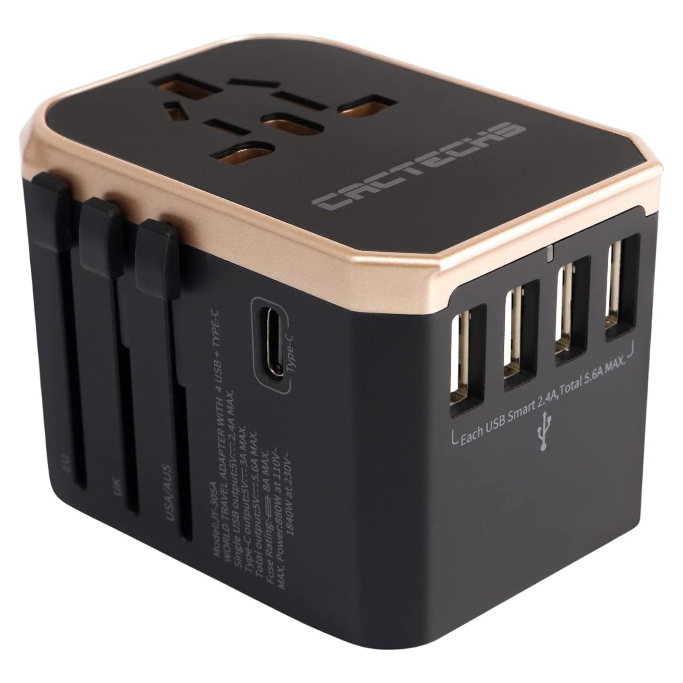 Adaptador de Viaje Universal Cactechs CJY305AT-GOLD 4 USB Tipo C