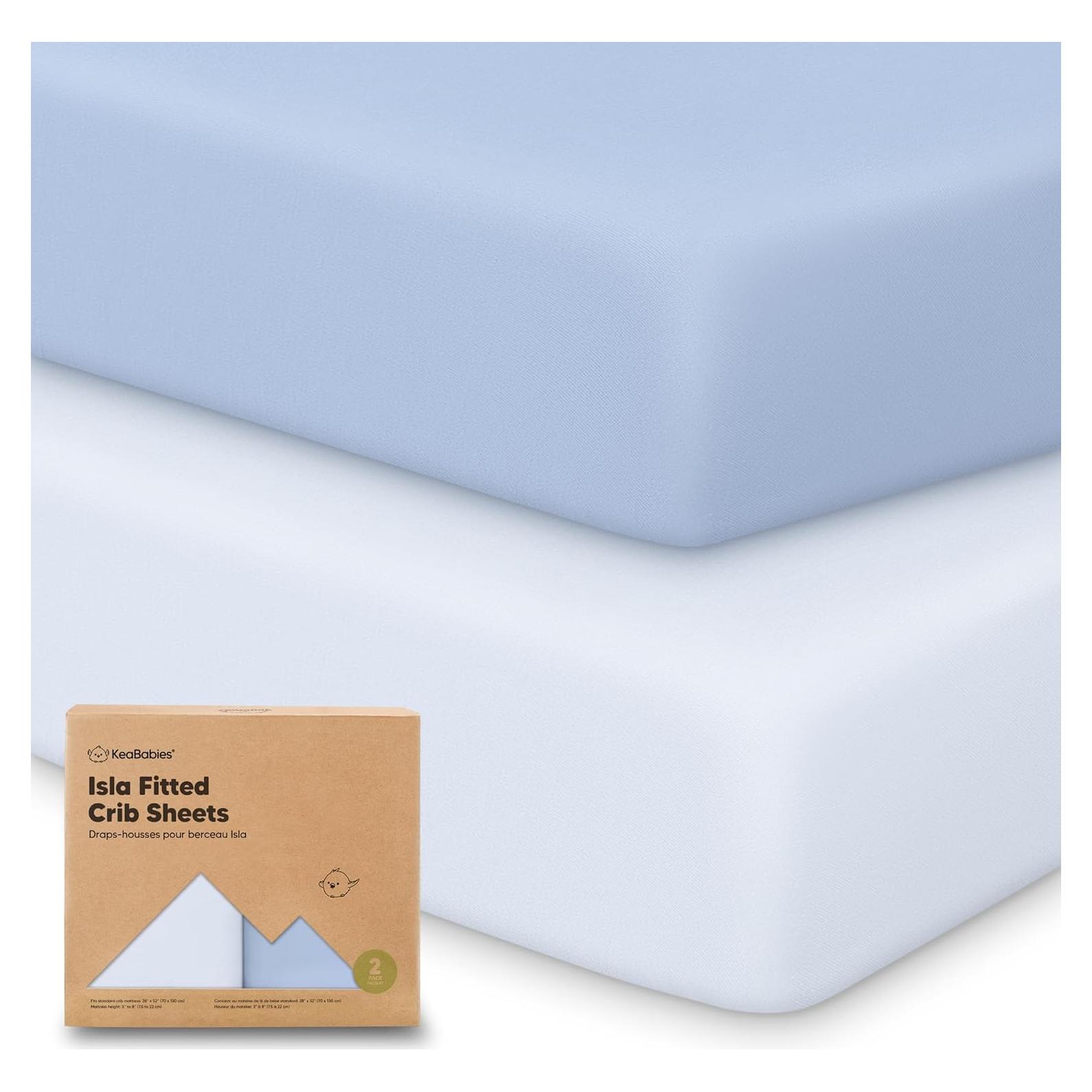 Juego de 2 Sábanas Ajustadas para Cuna KeaBabies Lino Azul