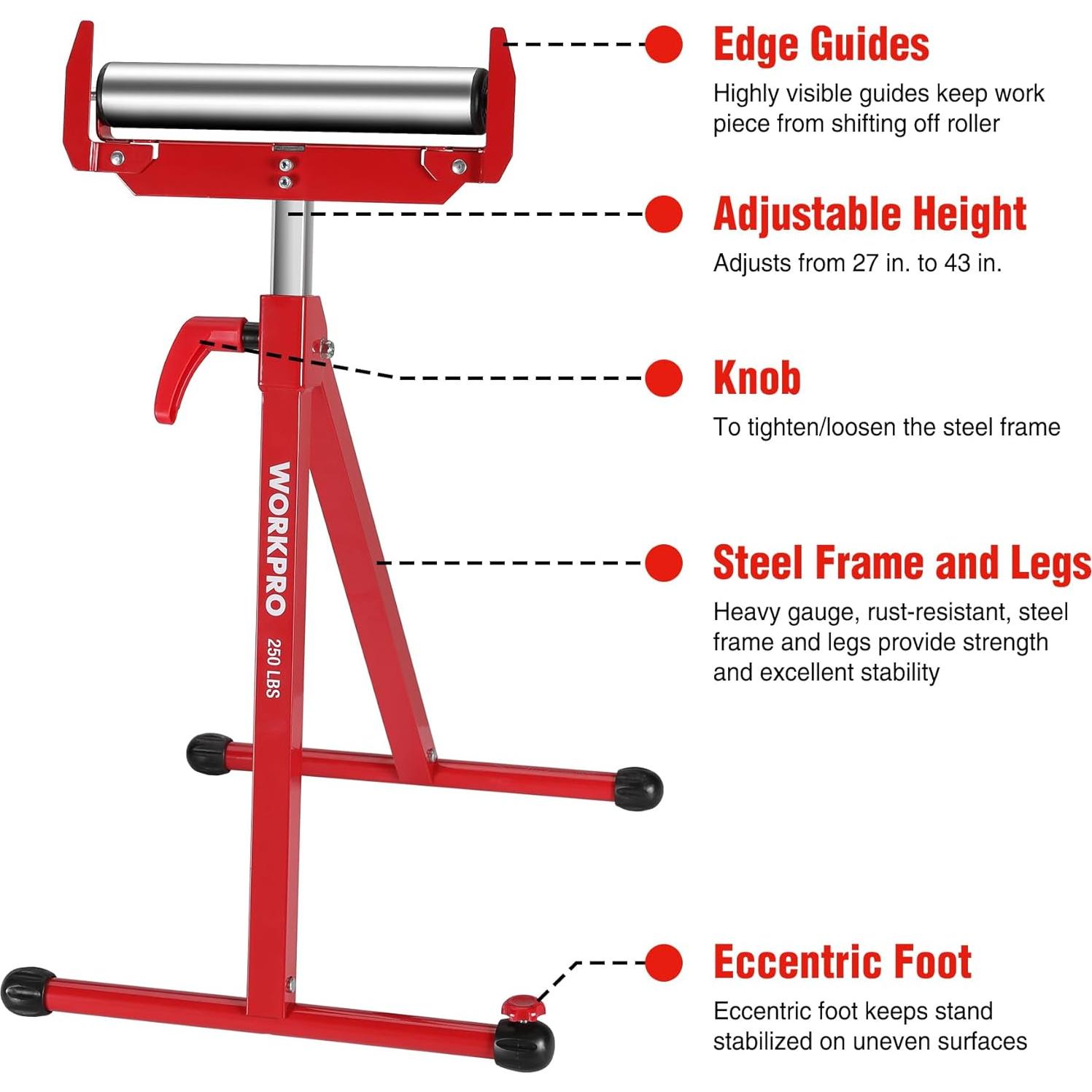 Soporte de Rodillo Plegable WORKPRO 113.4 kg Ajustable