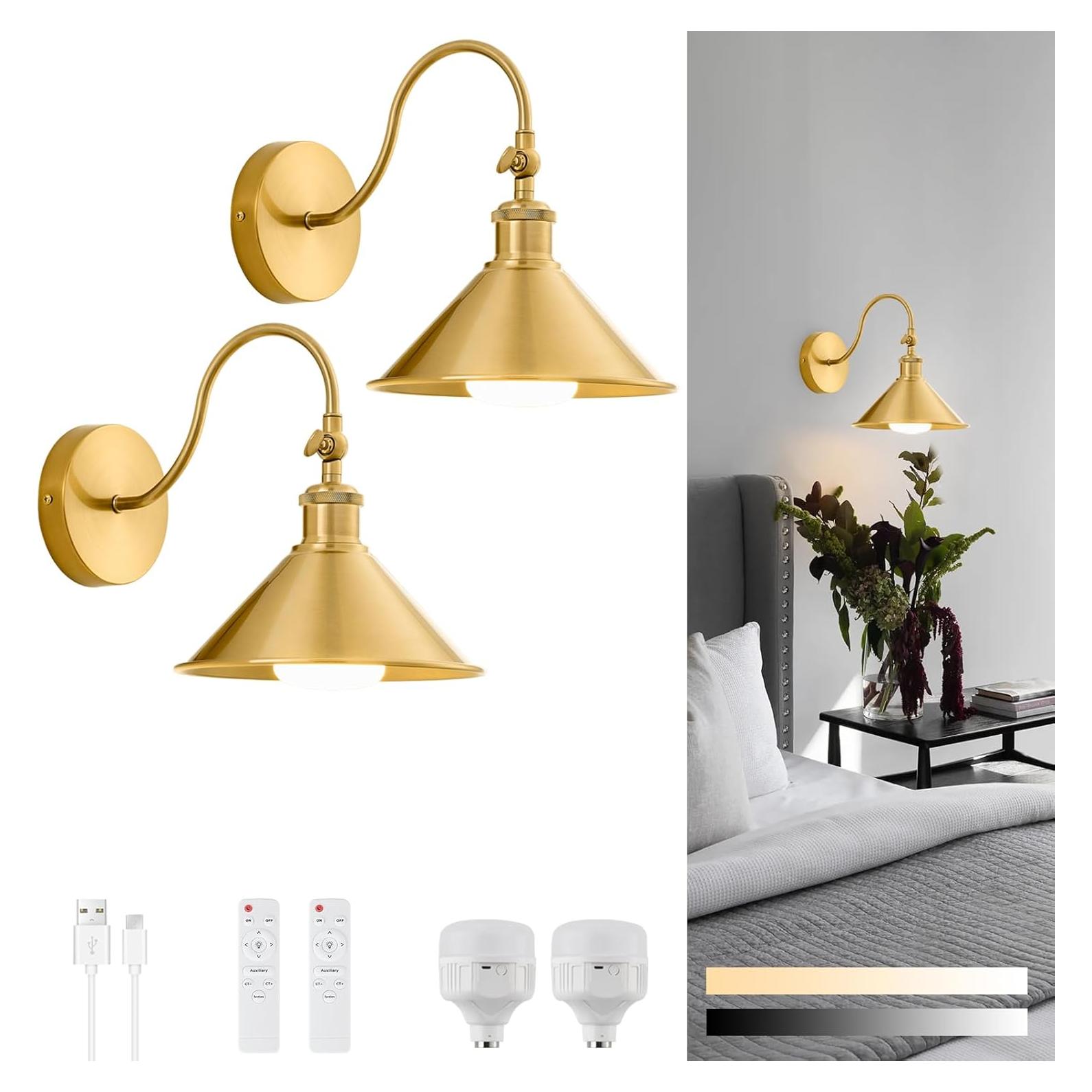 Aplique de Pared Inalámbrico Pillctvel Dorado - Juego de 2 Luces LED