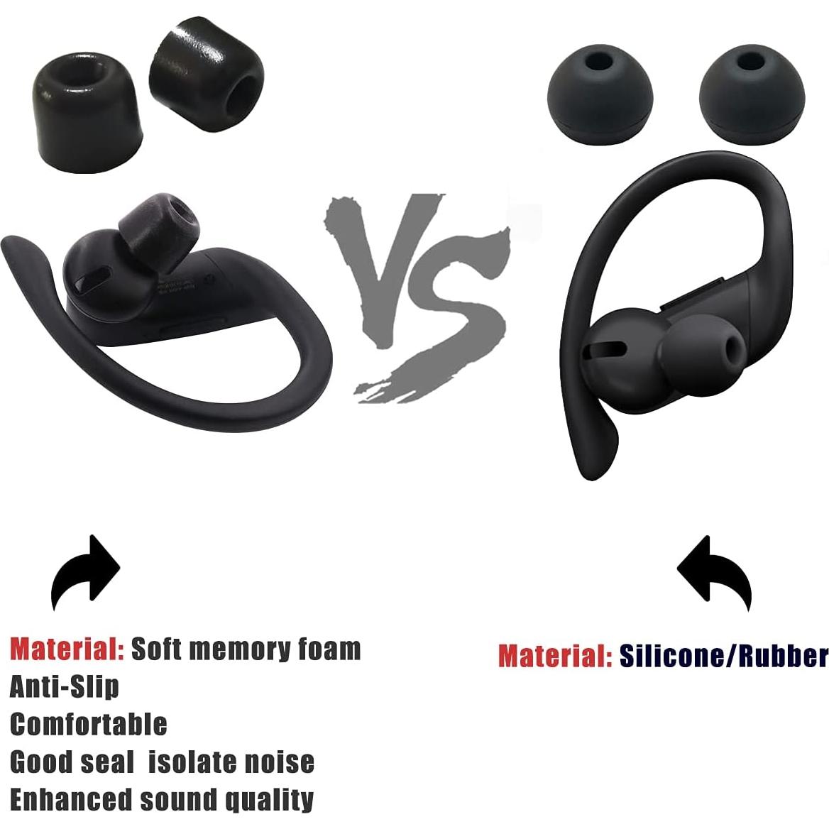 Replacement Earbuds Tips for Powerbeats Pro - Memory Foam Eartips, Noise Isolation, Anti-Slip Fit - Fits Powerbeats Pro, 2 & 3 - Black, 3 Pairs LMS
