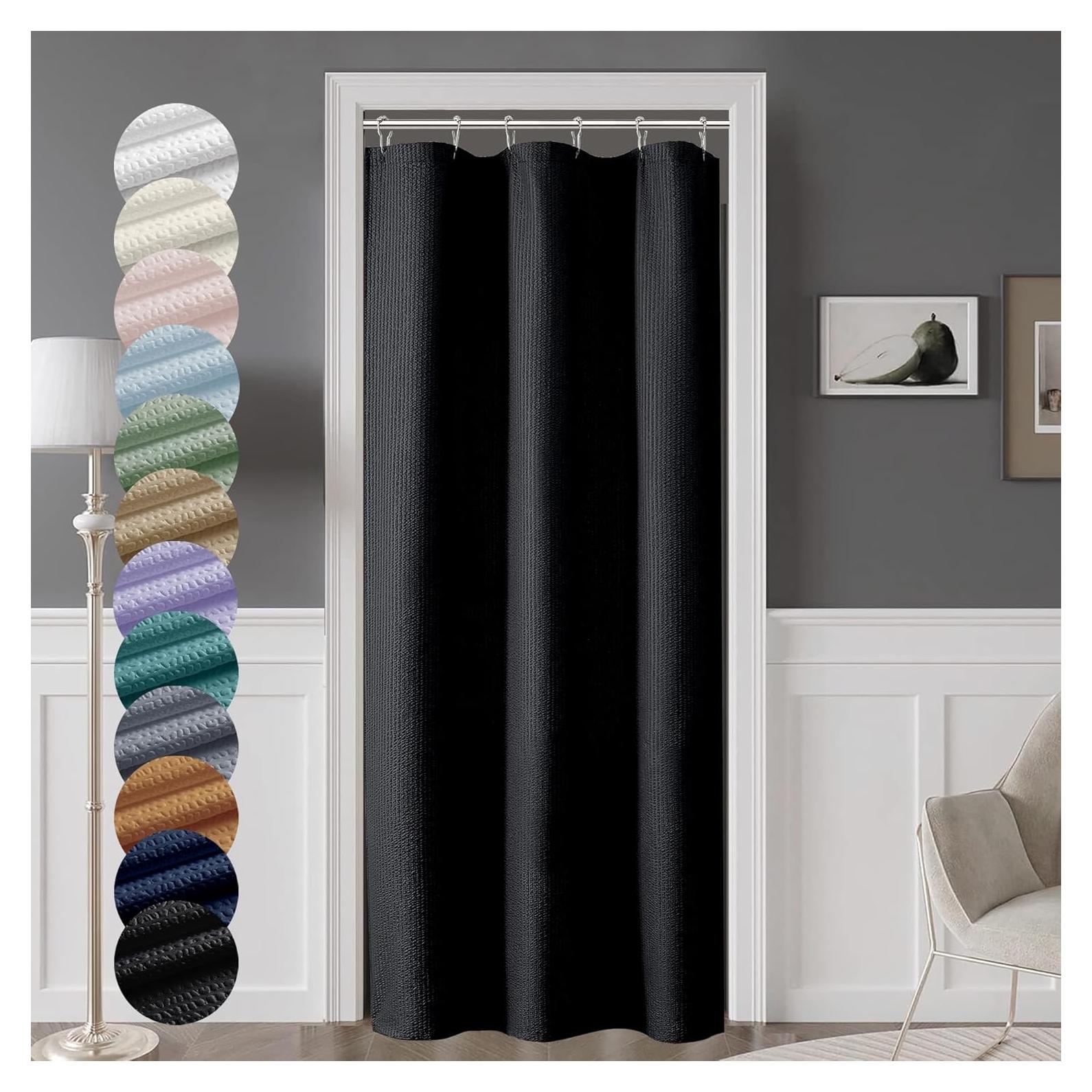 Cortina de Ducha de Tela OVZME Negra 91x183 cm Resistente al Agua