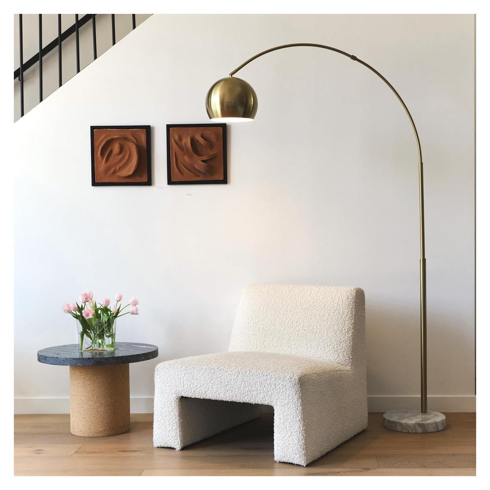 Lámpara de Pie Brightech Olivia Arco 193 cm Latón/Oro LED