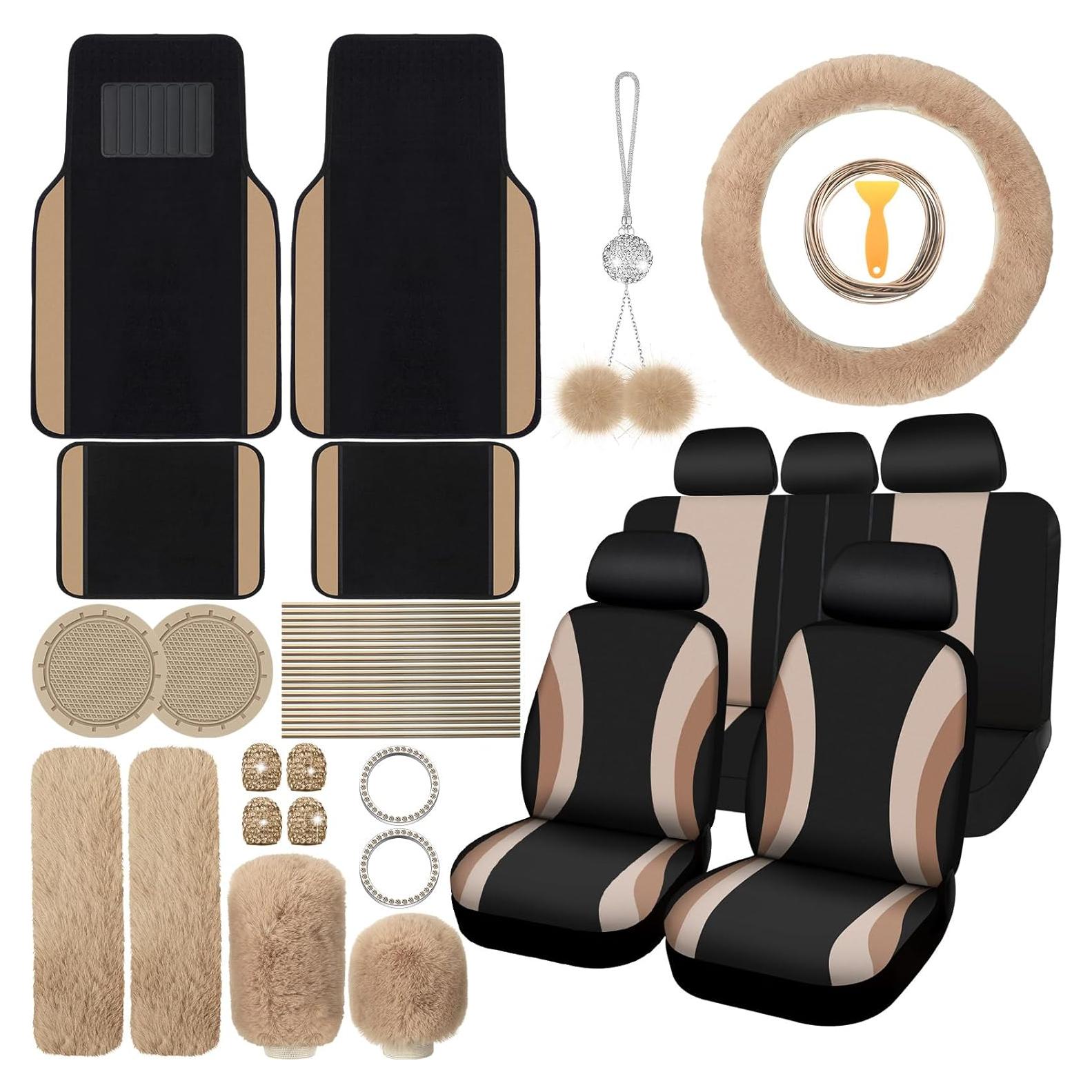 Juego Completo de Fundas de Asiento de Coche ROCEEI Beige