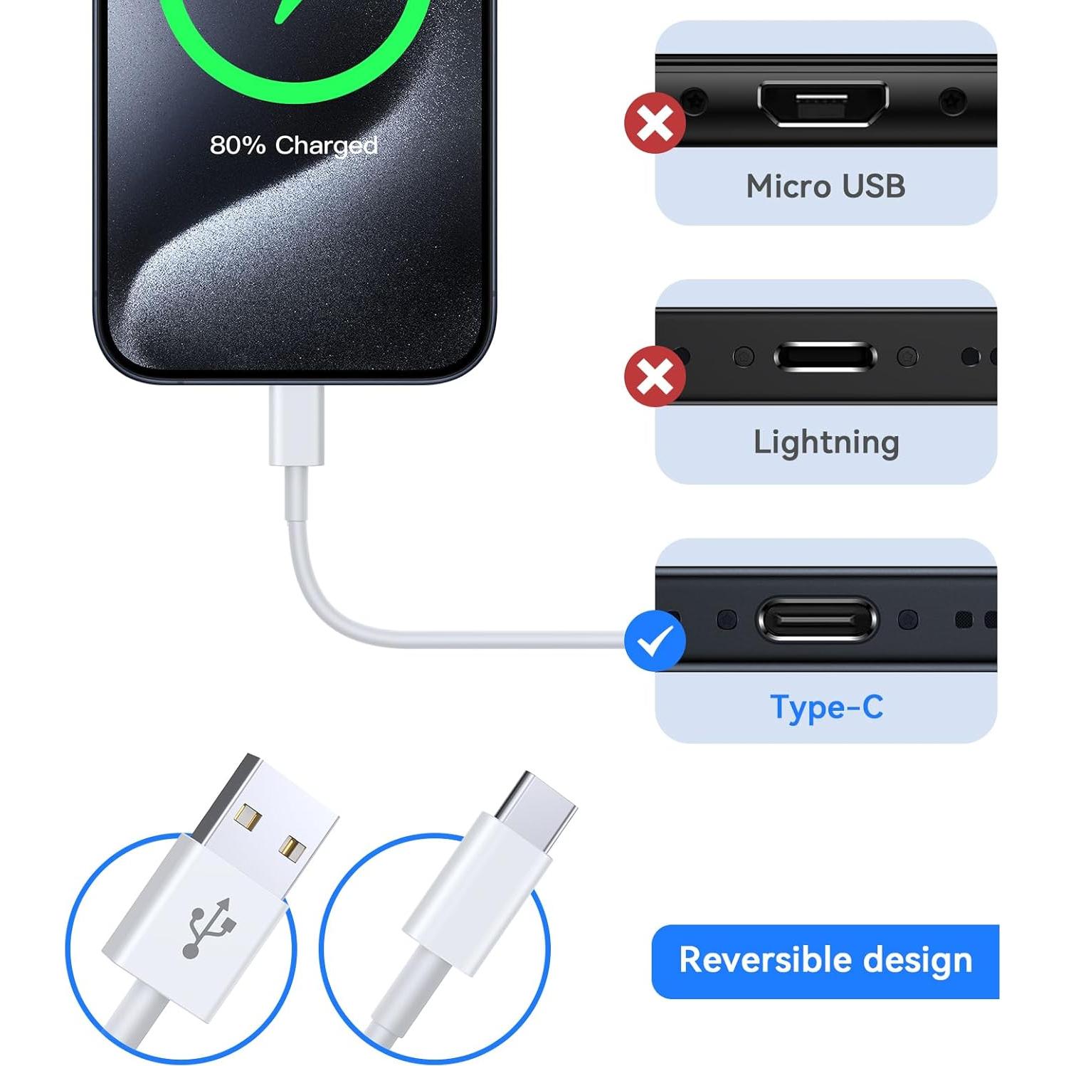 Cable USB C Ofuca 1.8M 2Pack Carga Rápida 2.4A Compatible