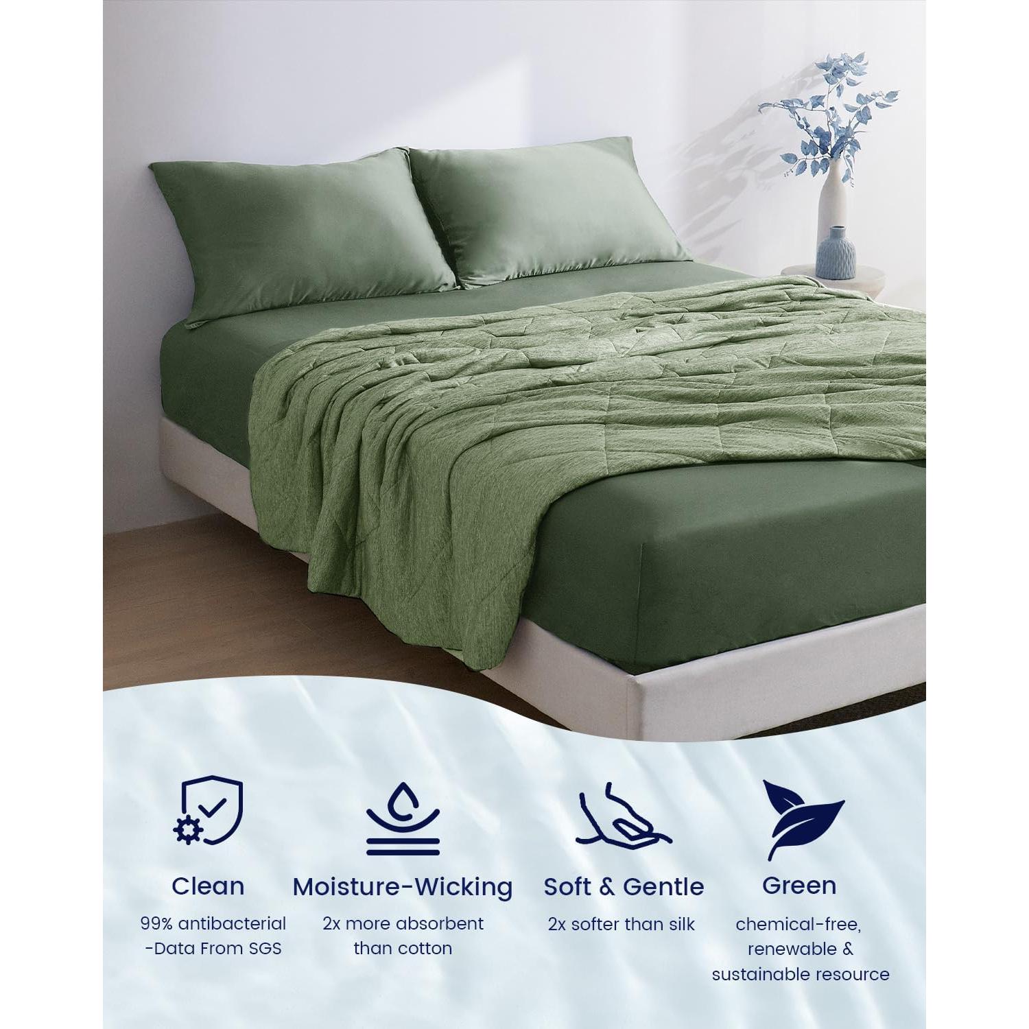 Sábana Ajustada ZonLi Queen Verde Aurora, 182.88x213.36 cm