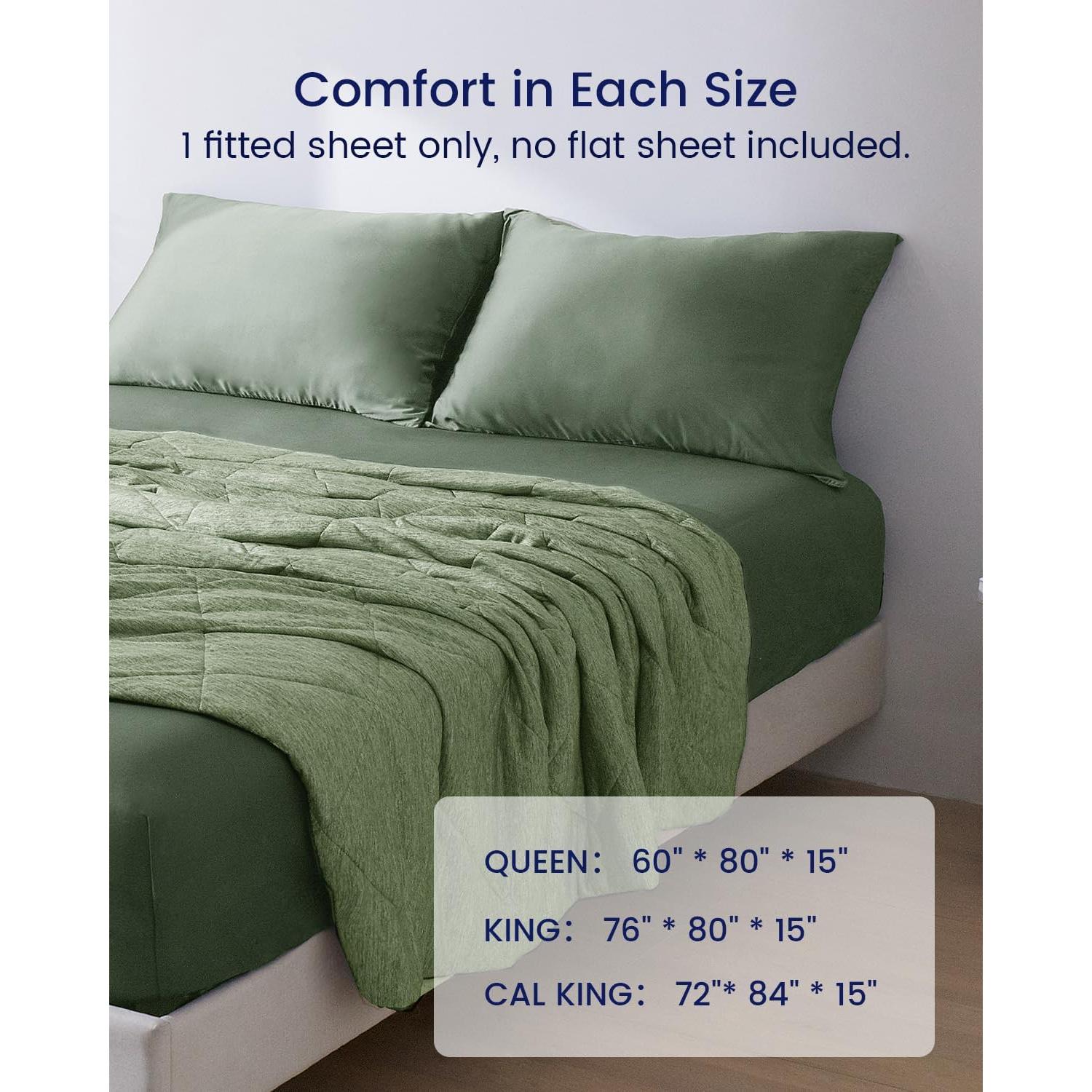 Sábana Ajustada ZonLi Queen Verde Aurora, 182.88x213.36 cm