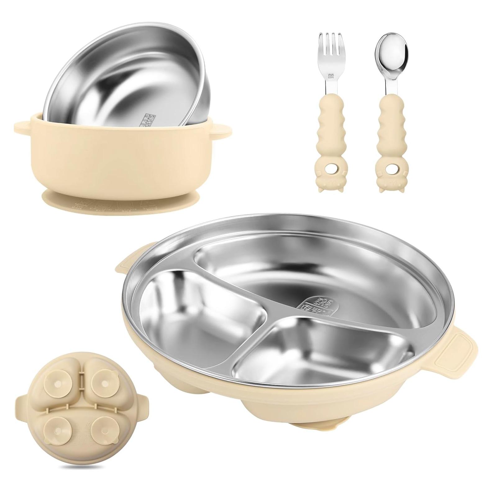 Set de Plato y Cuenco Antideslizante Wesketch Crema 2 Piezas