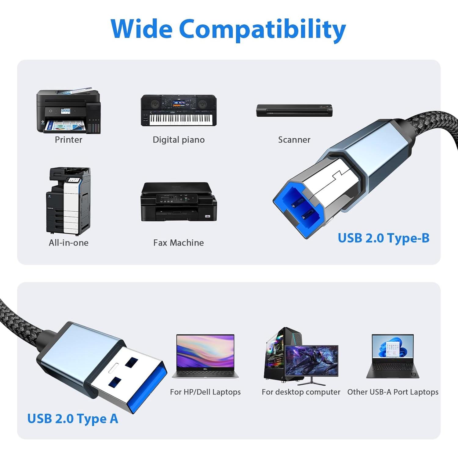 Cable de Impresora USB 2.0 AIAUXAI 2M Tipo A a B