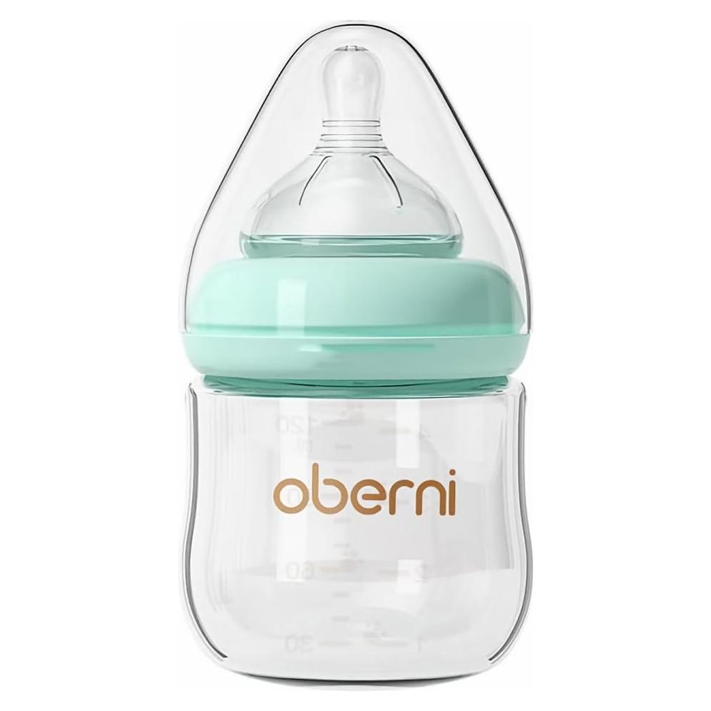 Botella de vidrio anti cólico Oberni 120 ml azul para bebés