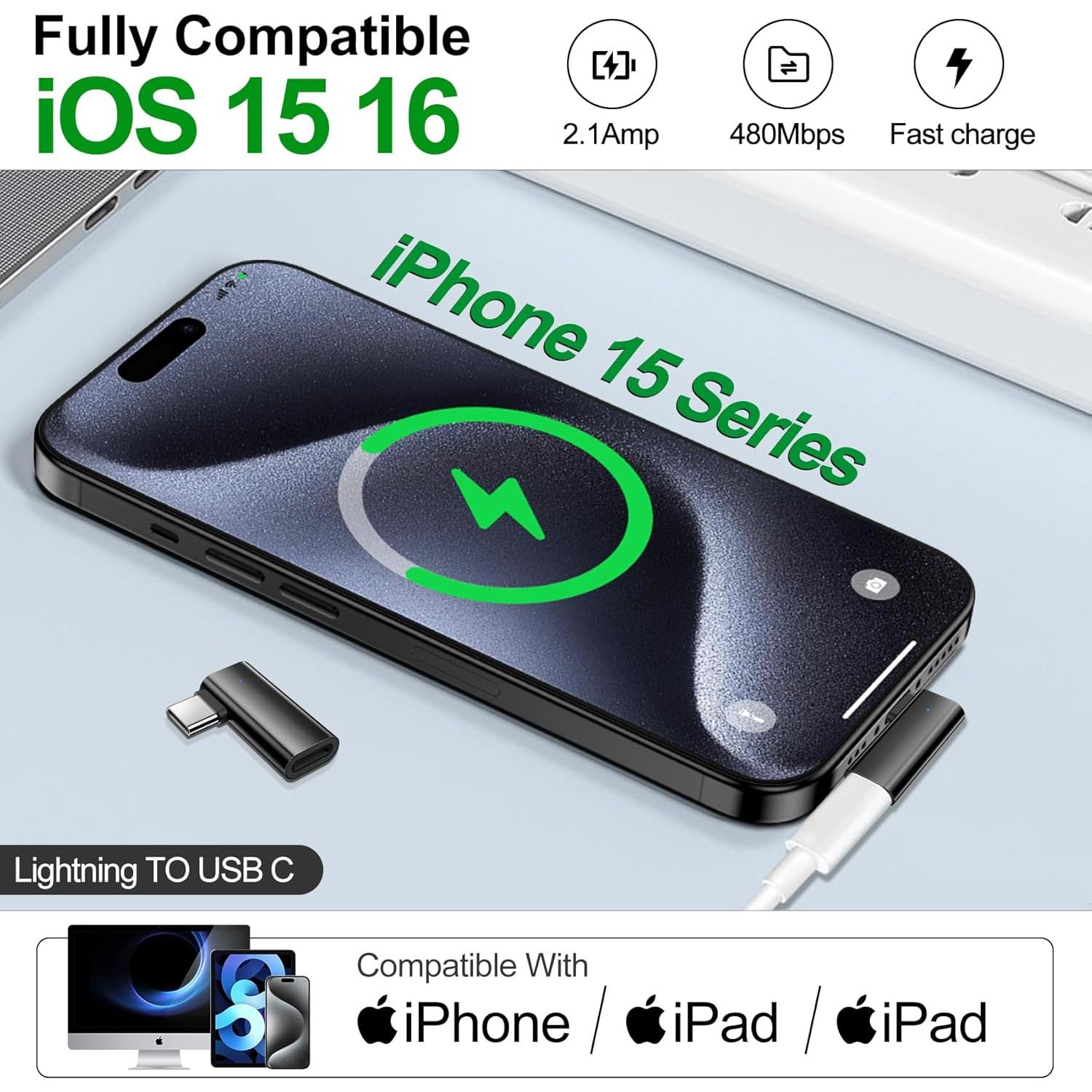 Adaptador Lightning a USB C 90 Grados xiwxi - Carga Rápida 27W