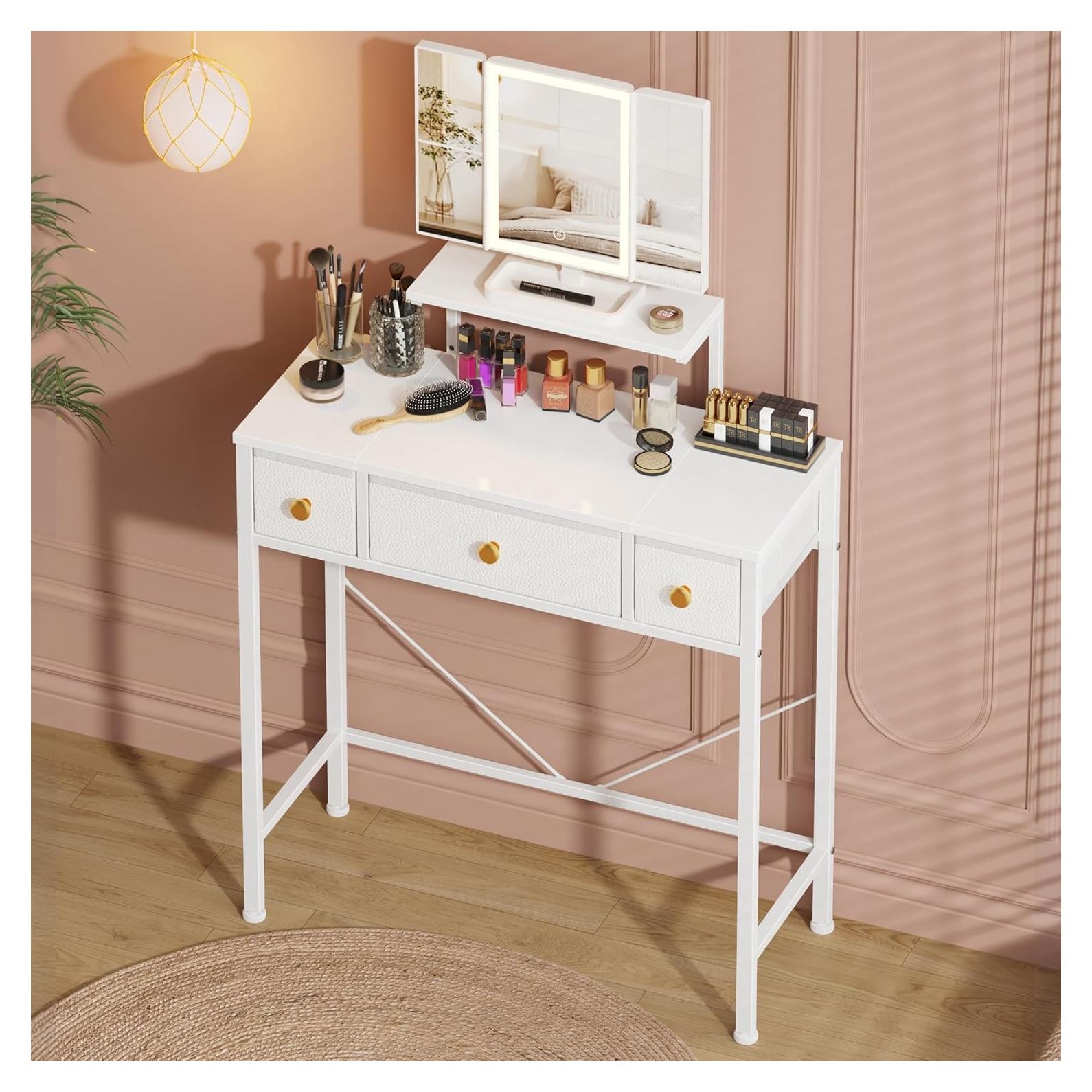 Escritorio de Maquillaje HIGDBFE Blanco 30x70 cm con Espejo LED