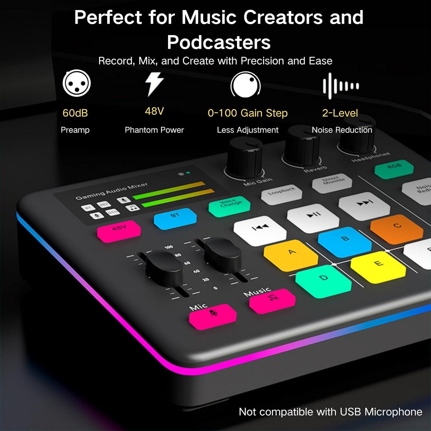 Mezclador de Audio HOSONGIN H-G1-Black con Efectos y Bluetooth