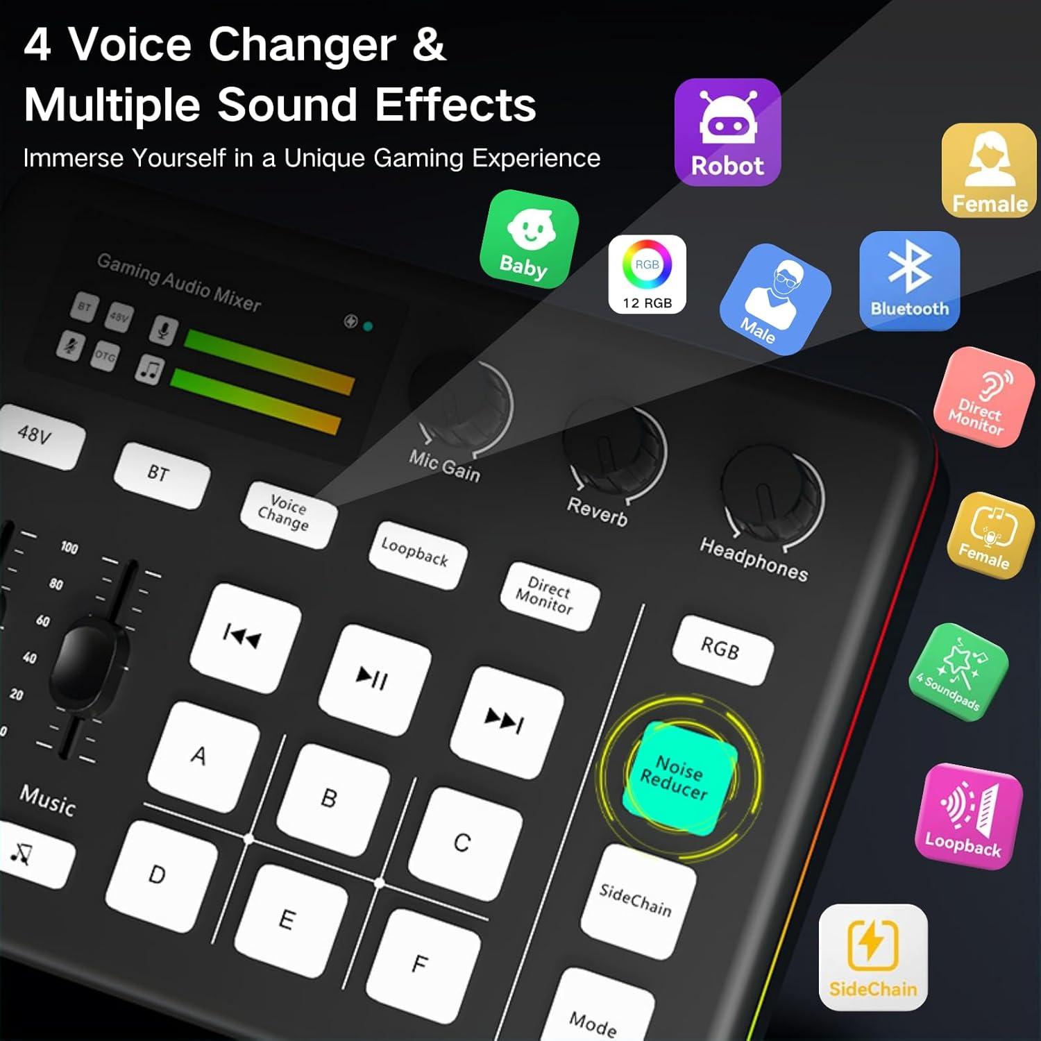 Mezclador de Audio HOSONGIN H-G1-Black con Efectos y Bluetooth