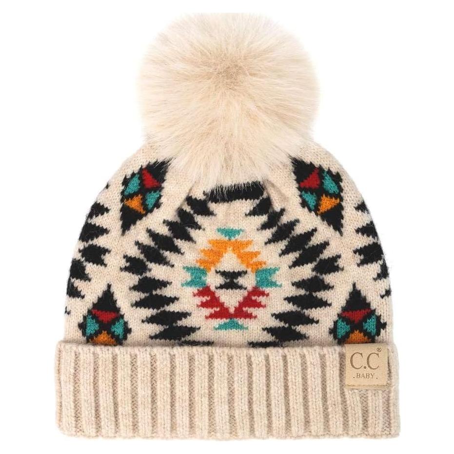 Gorro de punto trenzado suave para bebés y niños - Beige Azteca