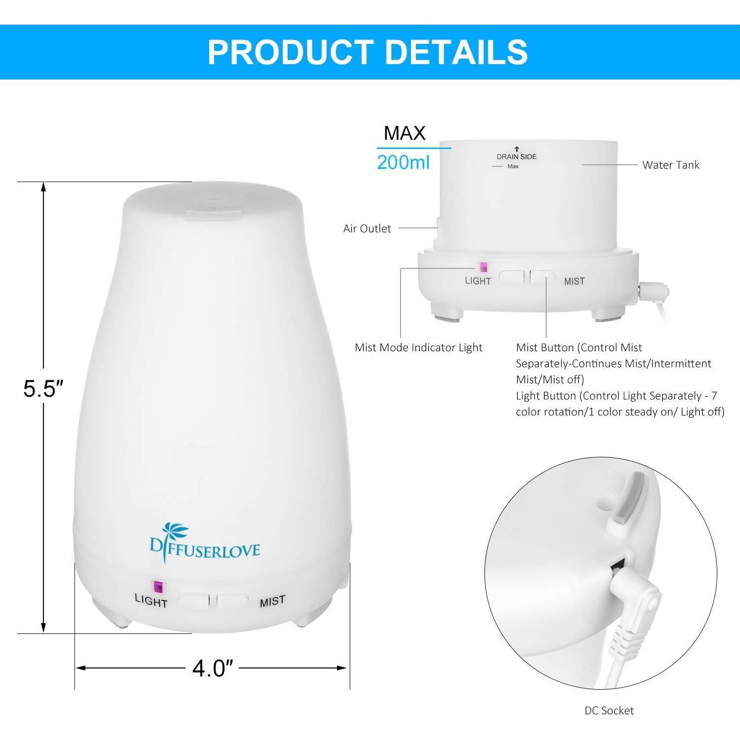 Difusor de Aceite Esencial 200ML Difusoramor con Control Remoto