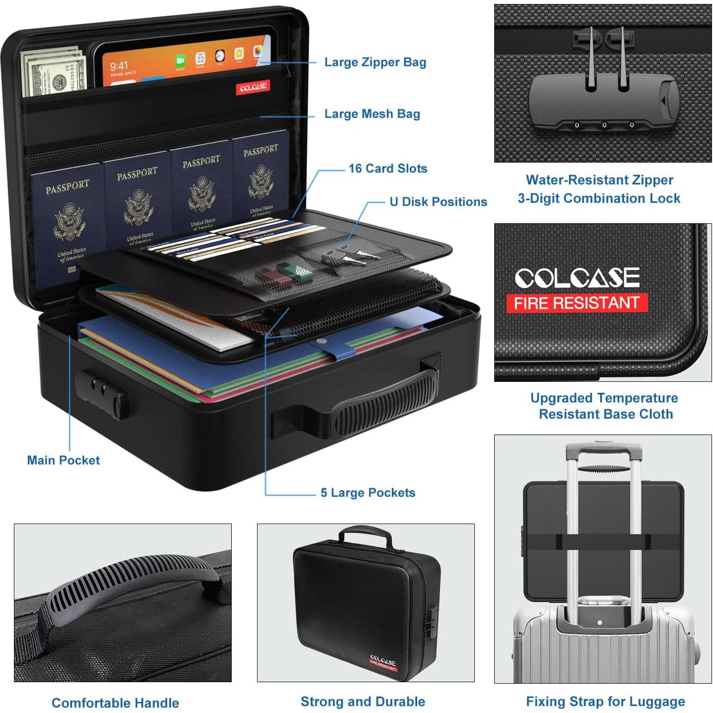 Bolsa de Documentos a Prueba de Fuego COLCASE 38x27cm con Cerradura