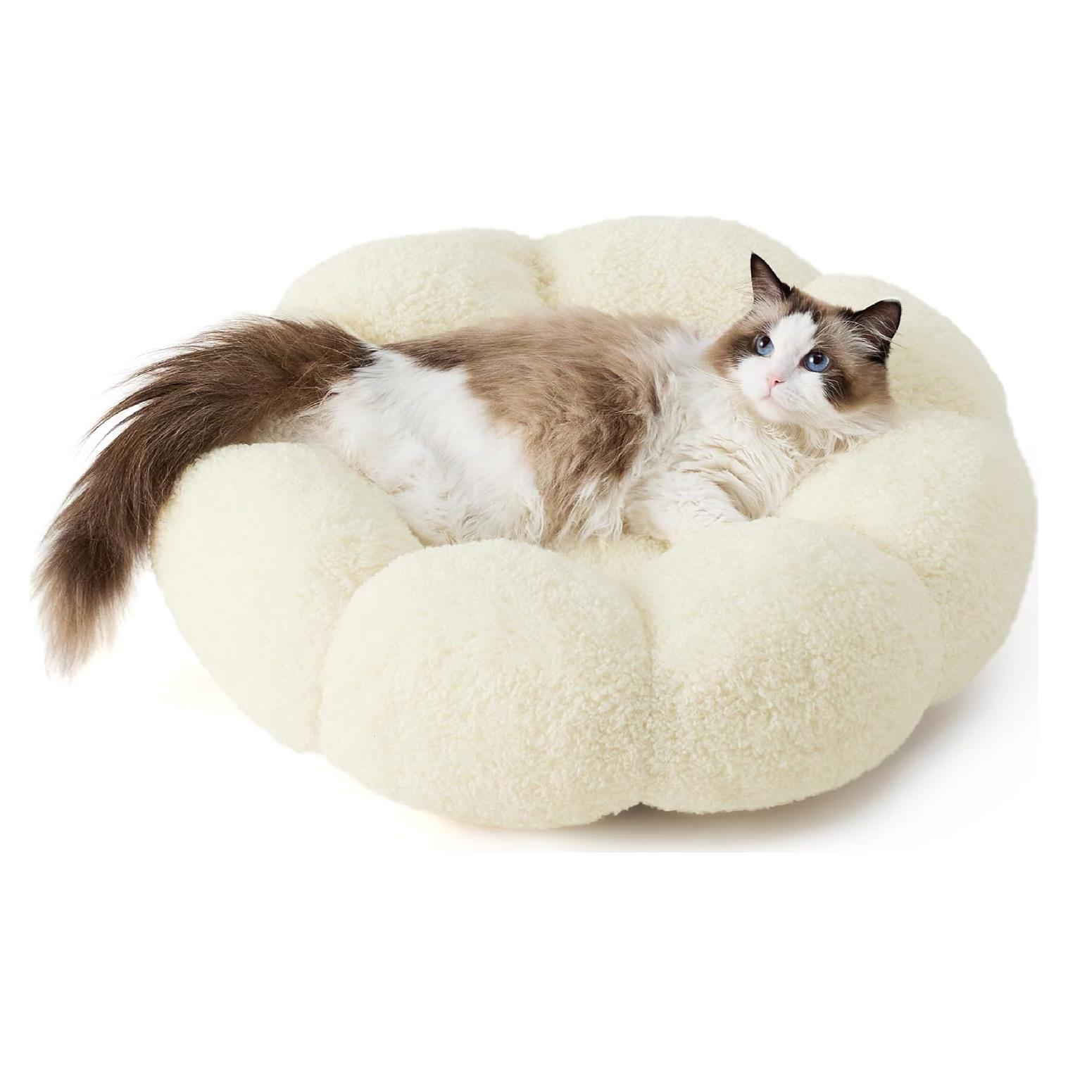 Cama para Gatos y Perros Lesure - Flor Terciopelo Crema