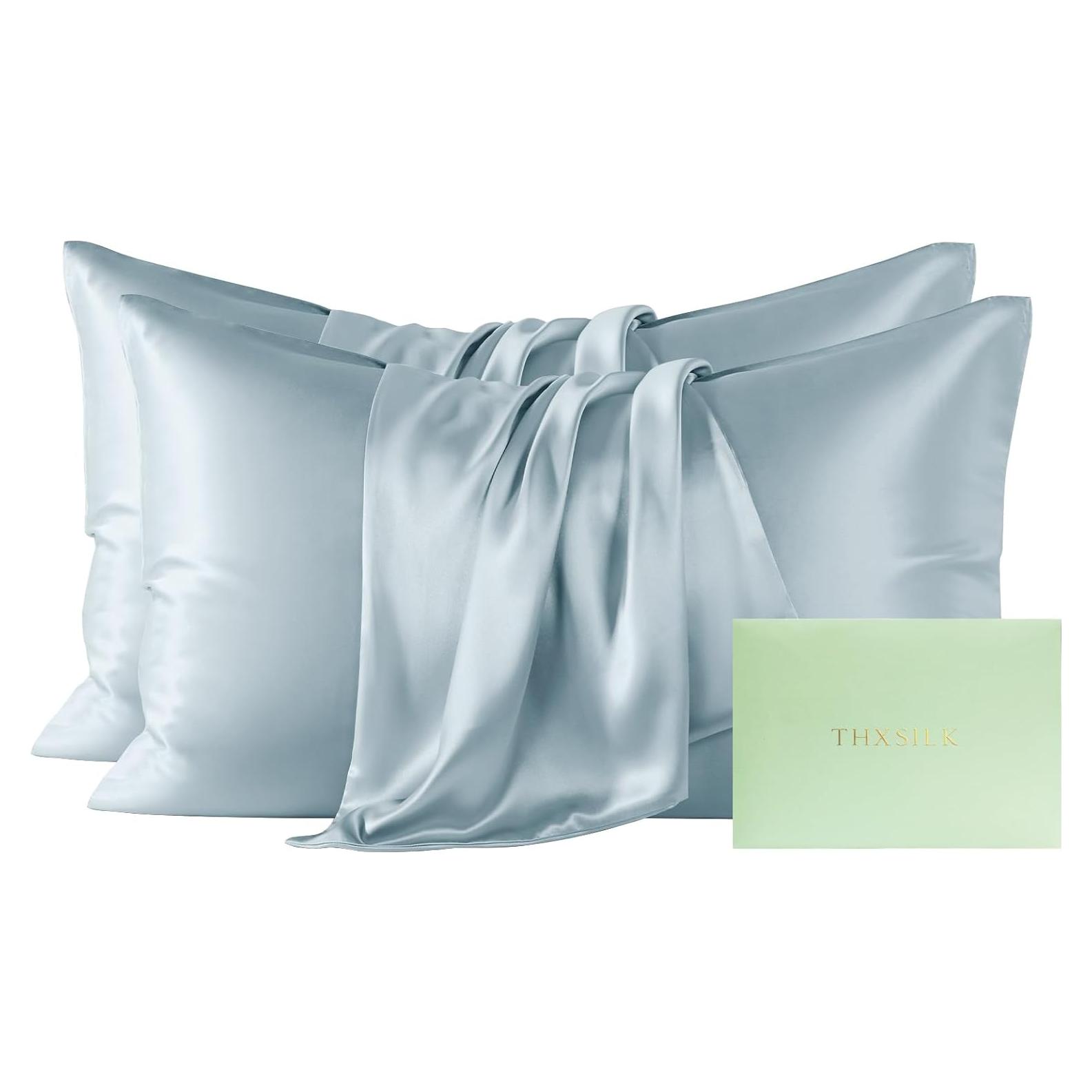 Funda de Almohada de Seda de Morera THXSILK Estándar Azul - Juego de 2