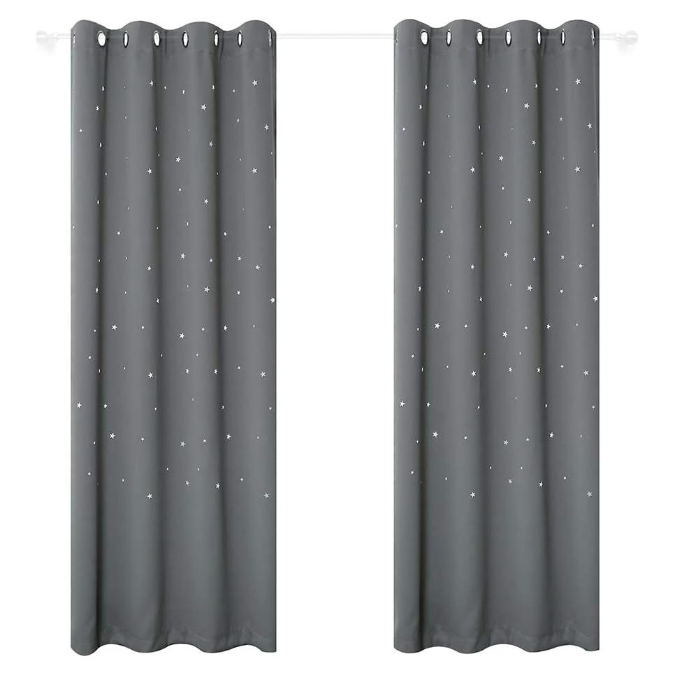 Cortinas Opacas Anjee con Estrellas 2 Paneles 132x160 cm Gris