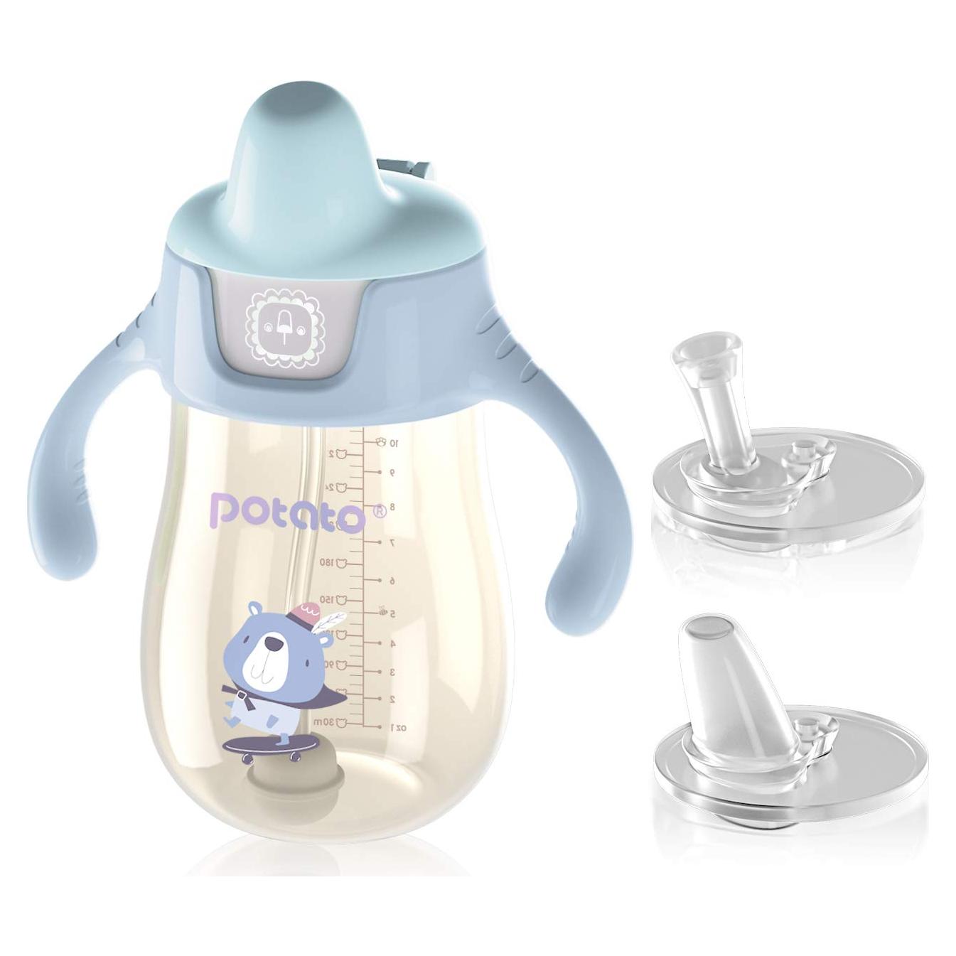 Taza Sippy POTATO 300ml Azul con Popote Antiderrame para Bebé