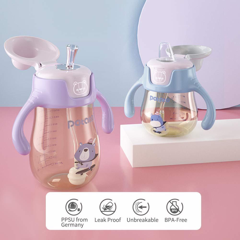 Taza Sippy POTATO 300ml Azul con Popote Antiderrame para Bebé