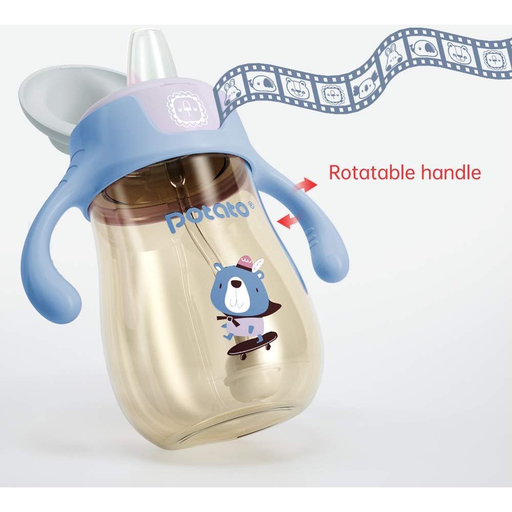 Taza Sippy POTATO 300ml Azul con Popote Antiderrame para Bebé