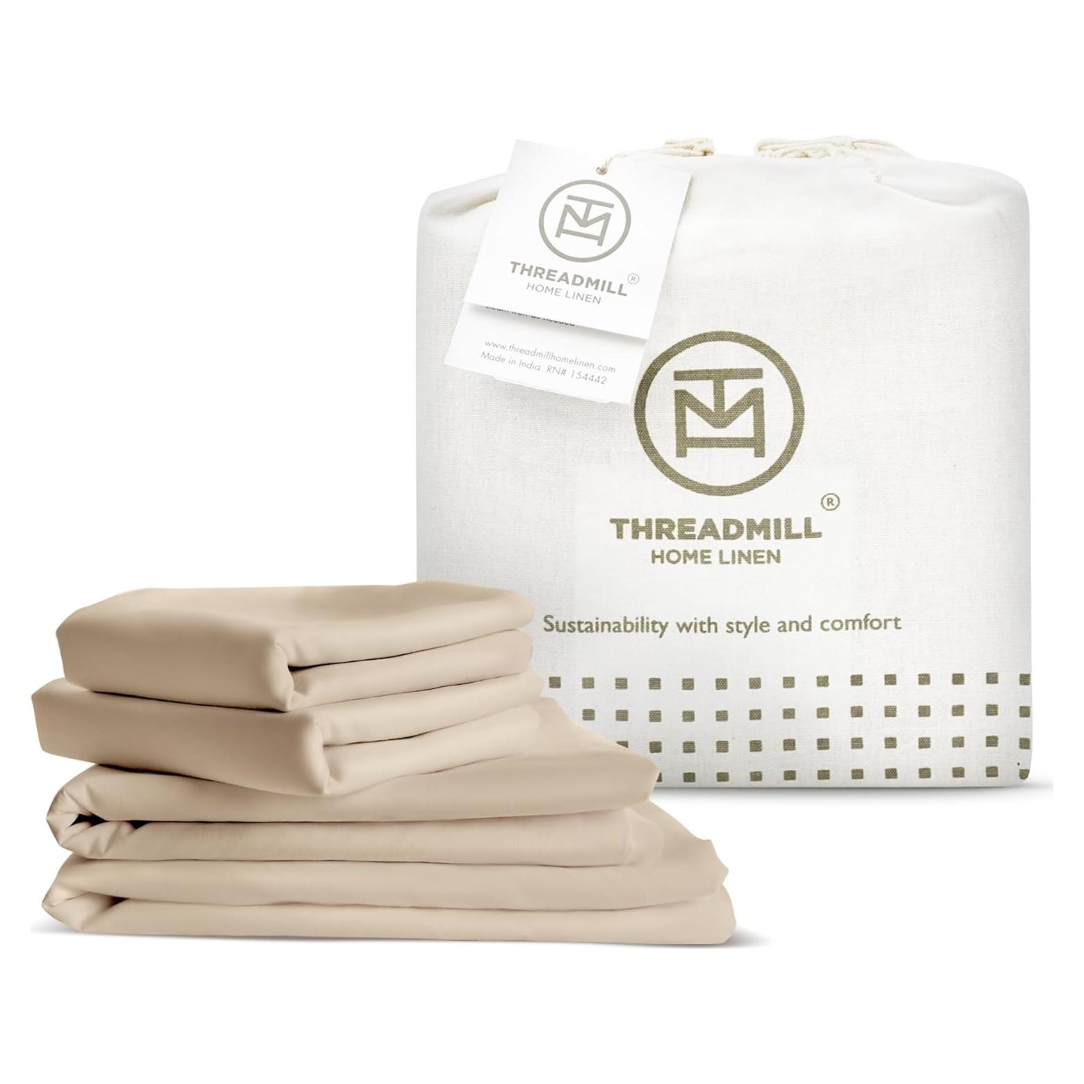 Juego de Sábanas Completas Threadmill Rayón Bambú 4 Piezas Beige