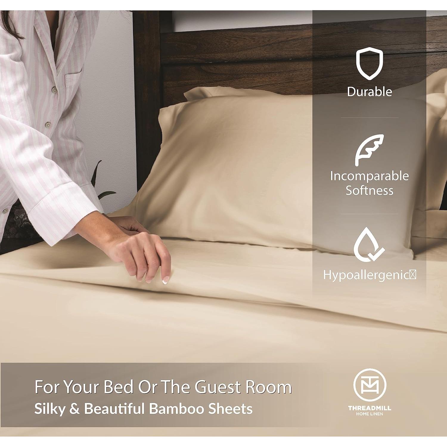 Juego de Sábanas Completas Threadmill Rayón Bambú 4 Piezas Beige