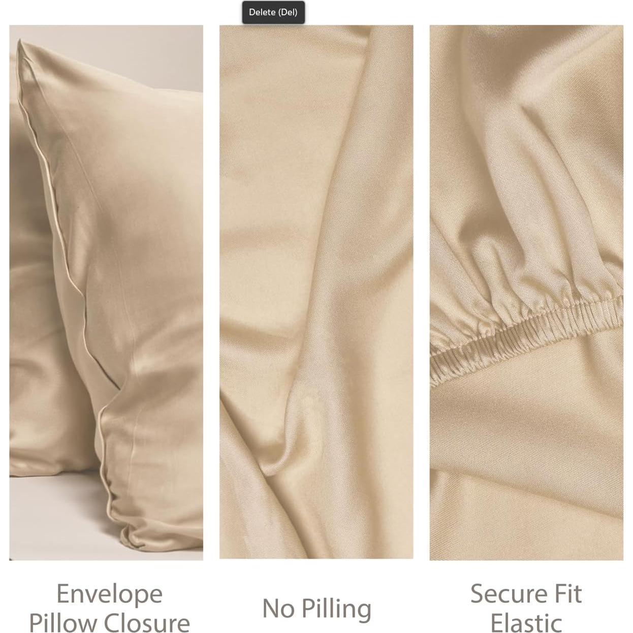 Juego de Sábanas Completas Threadmill Rayón Bambú 4 Piezas Beige