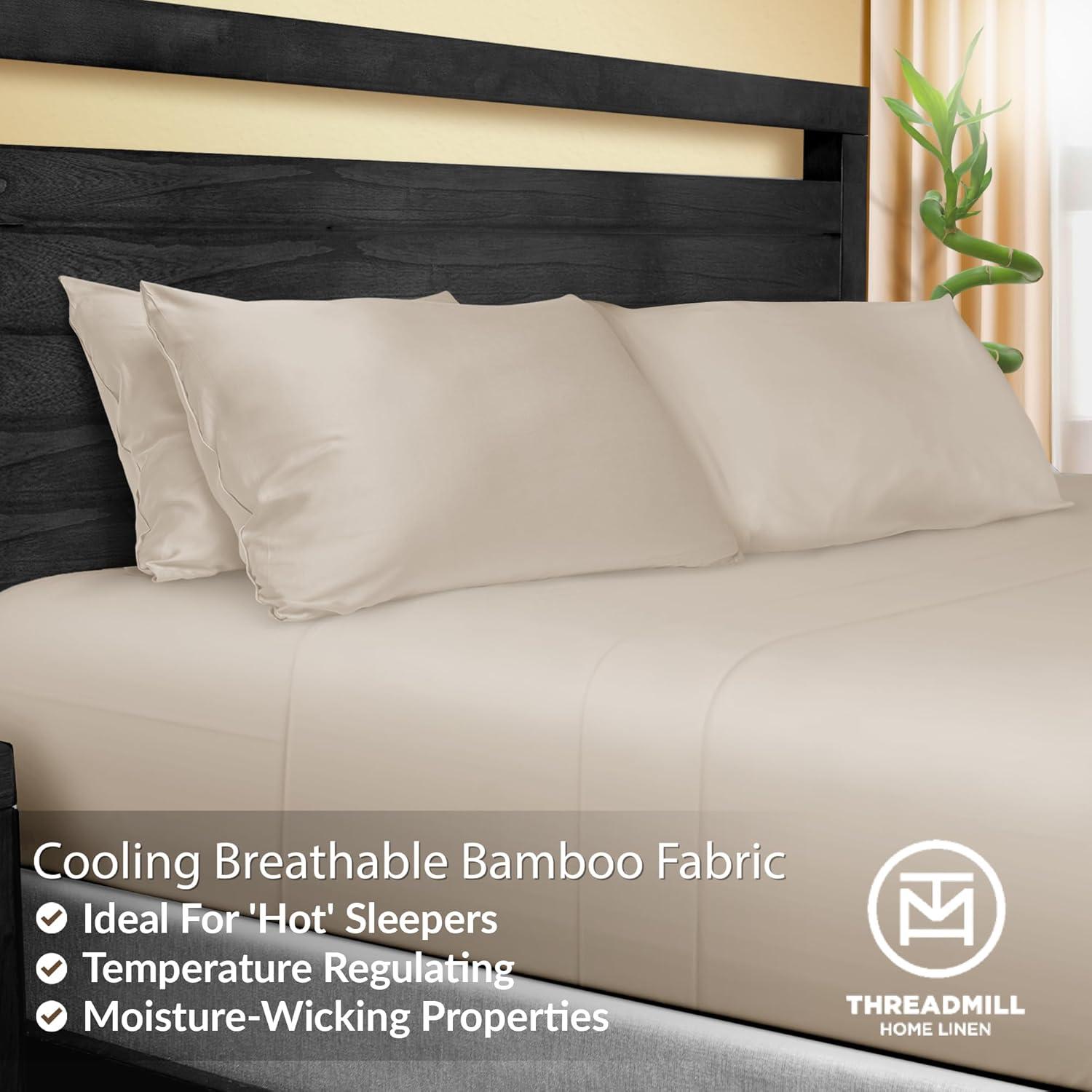 Juego de Sábanas Completas Threadmill Rayón Bambú 4 Piezas Beige