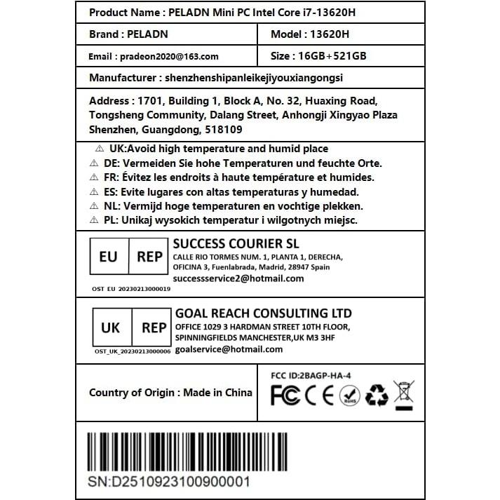Mini PC PELADN i7-13620H 16GB RAM 512GB SSD 4K