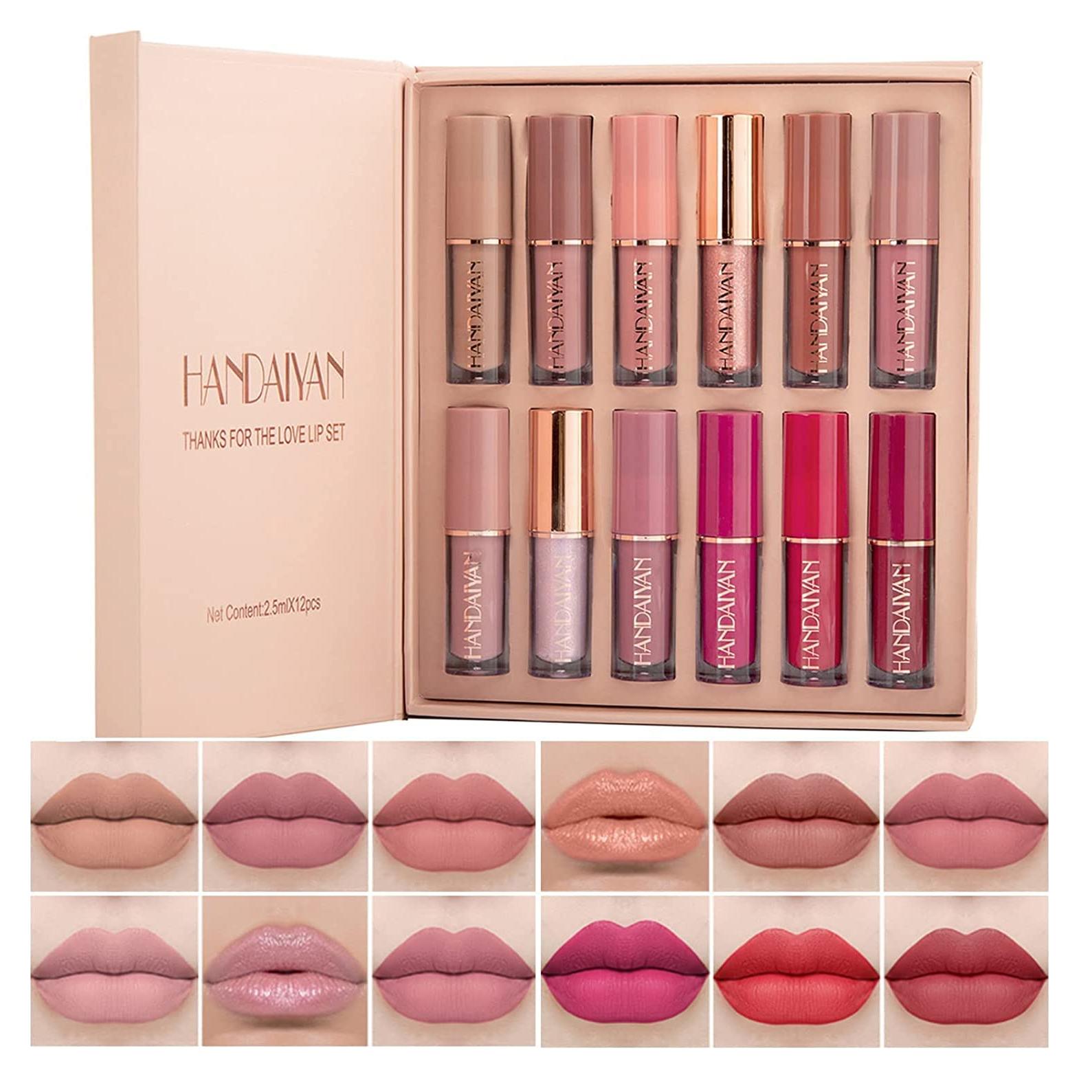Set de 12 Labiales Líquidos Mate y Brillantes BAISEN DIARY