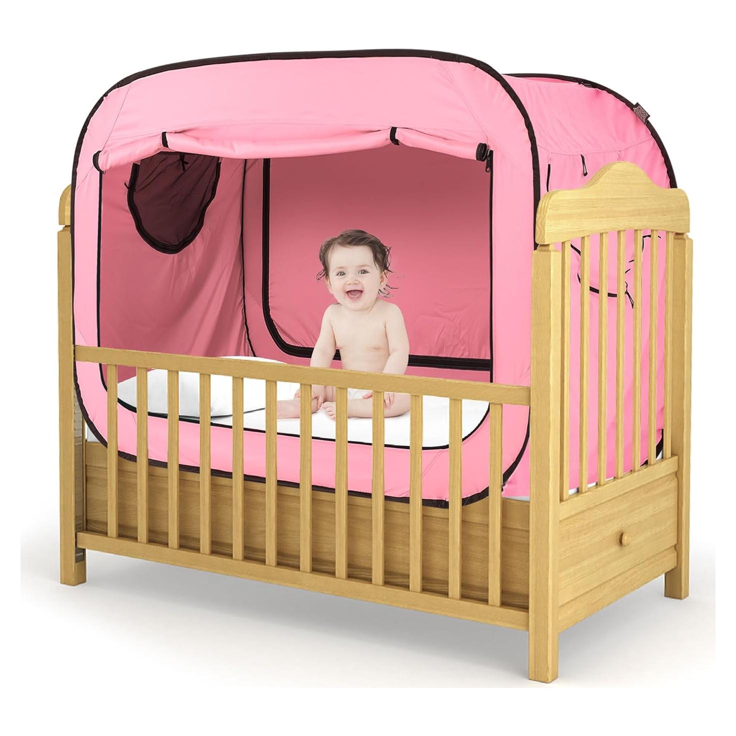 Carpa de Cama Plegable para Bebés Porayhut Rosa 135x68.5 cm