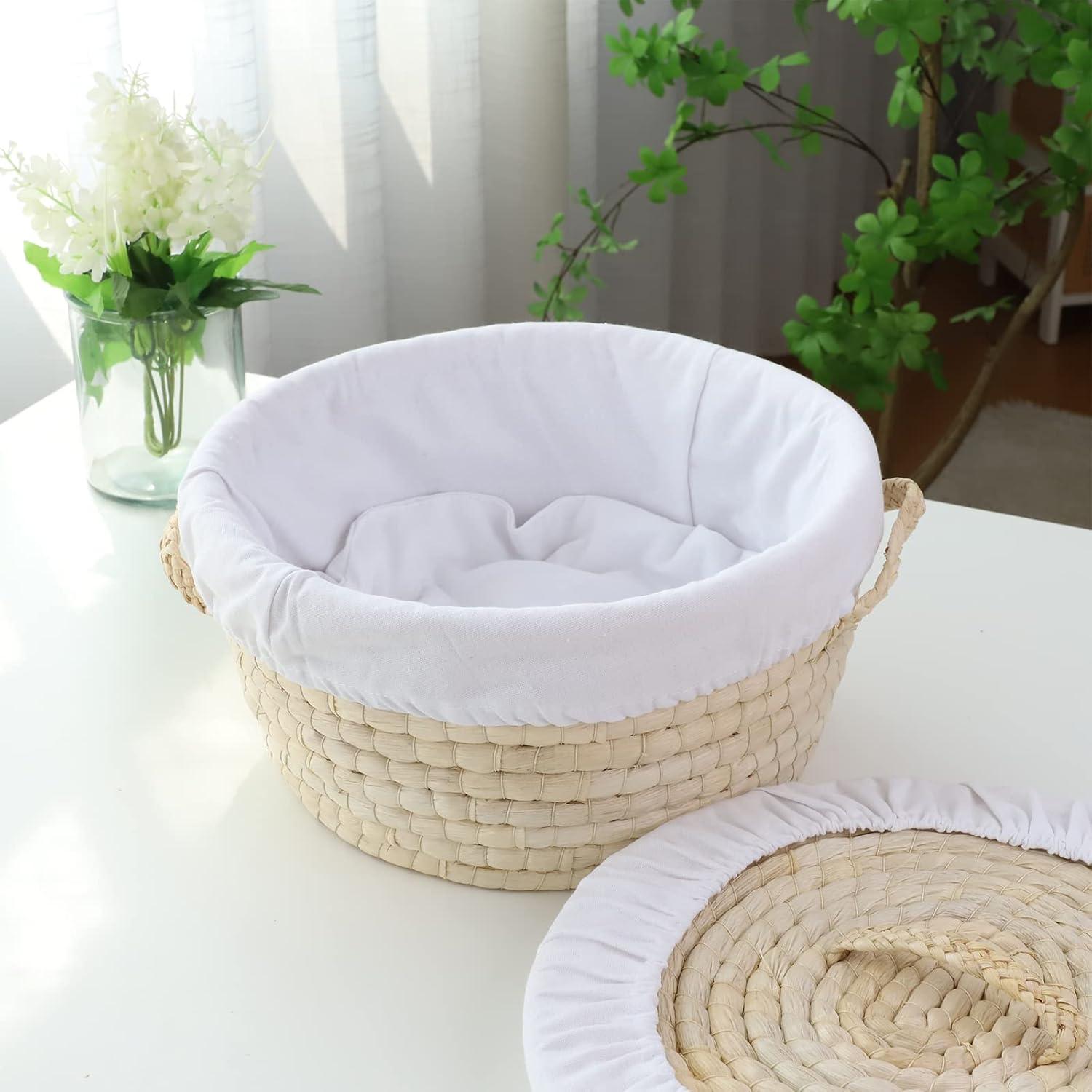 Cesta Redonda para Pan YAHUAN de Paja de Maíz con Tapa