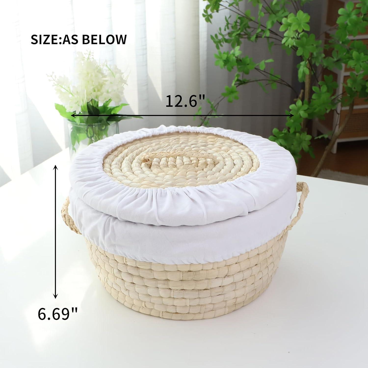 Cesta Redonda para Pan YAHUAN de Paja de Maíz con Tapa