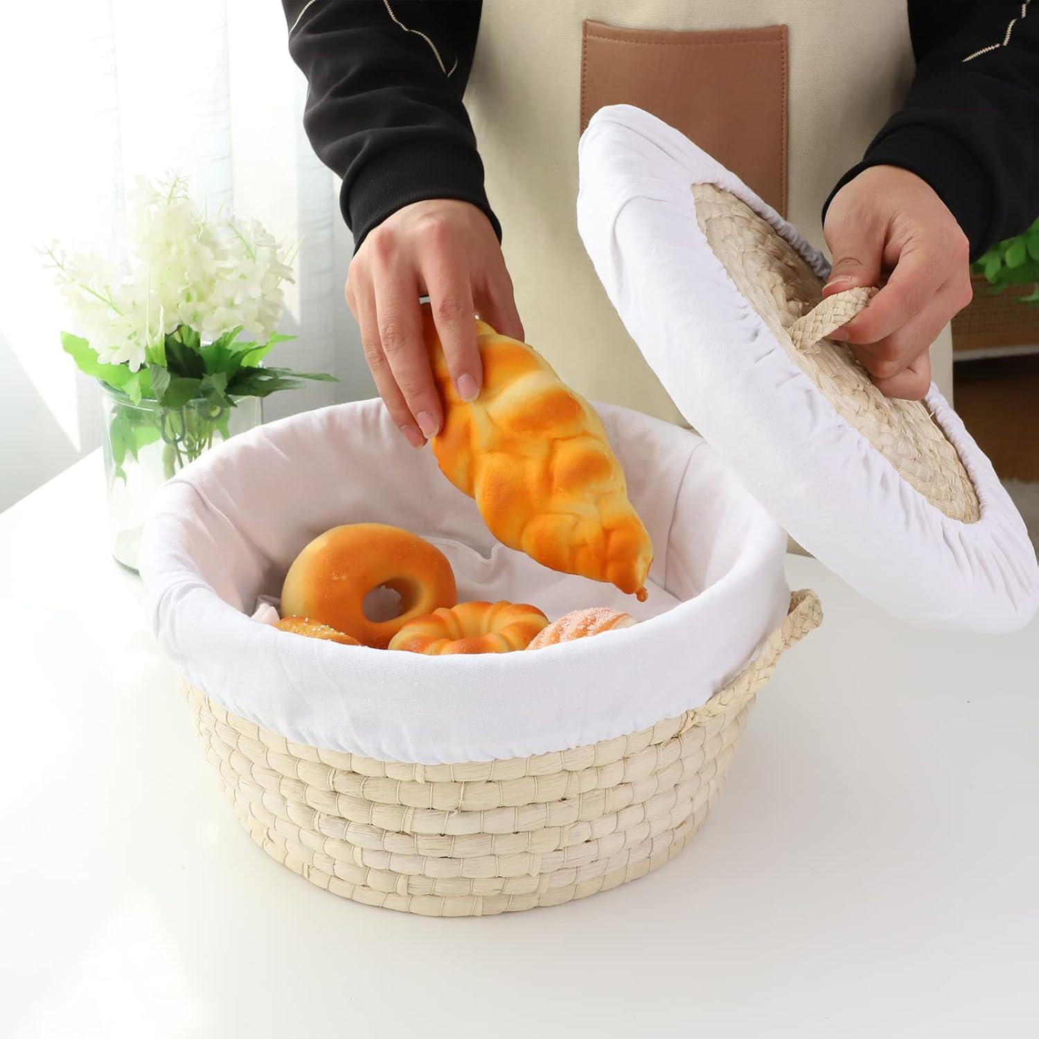 Cesta Redonda para Pan YAHUAN de Paja de Maíz con Tapa