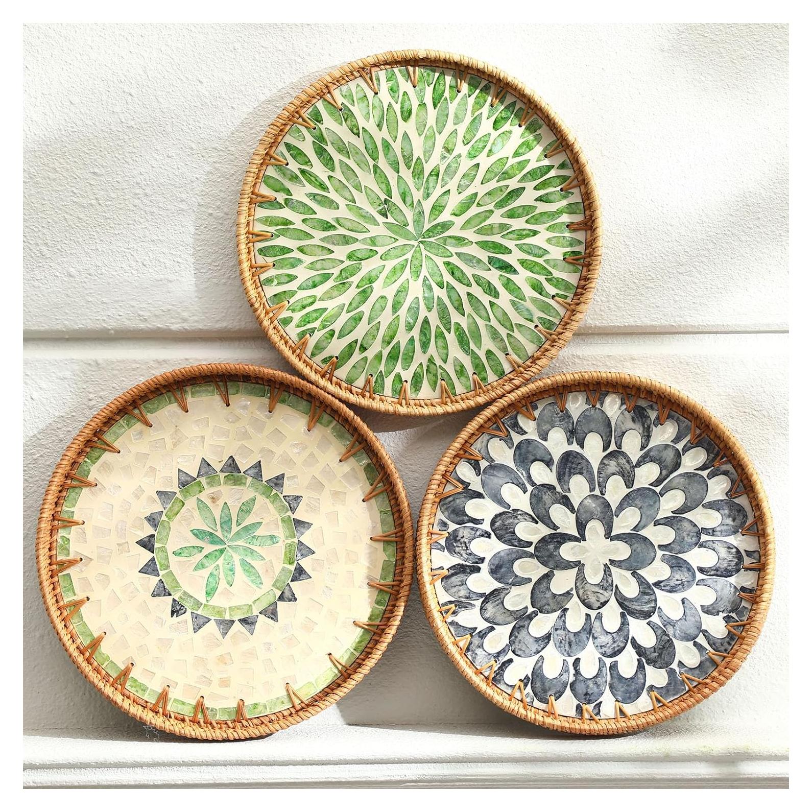 Juego de 3 bandejas redondas de mimbre Tiangrid 30 cm