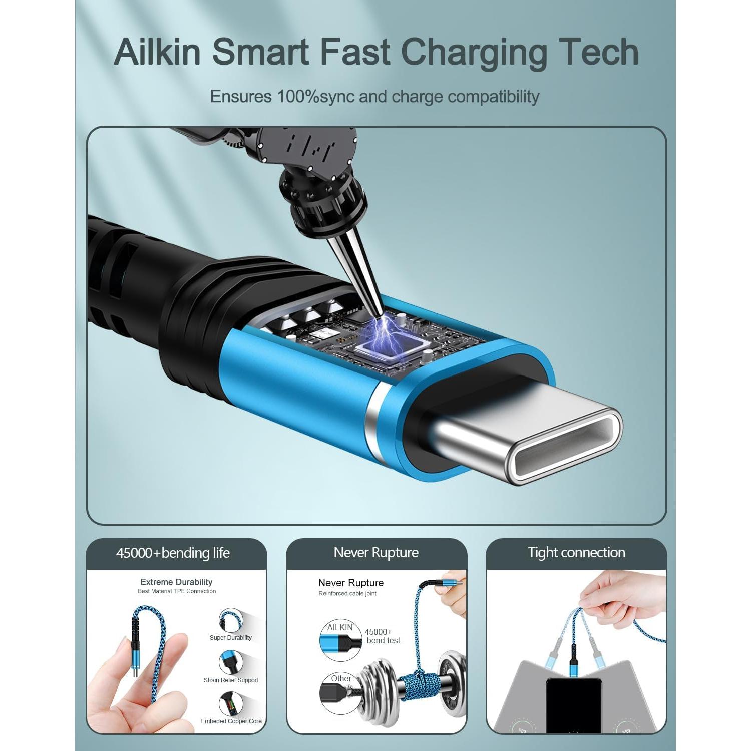 Paquete de 2 Cables USB A a USB C 1.83m AILKIN Carga Rápida
