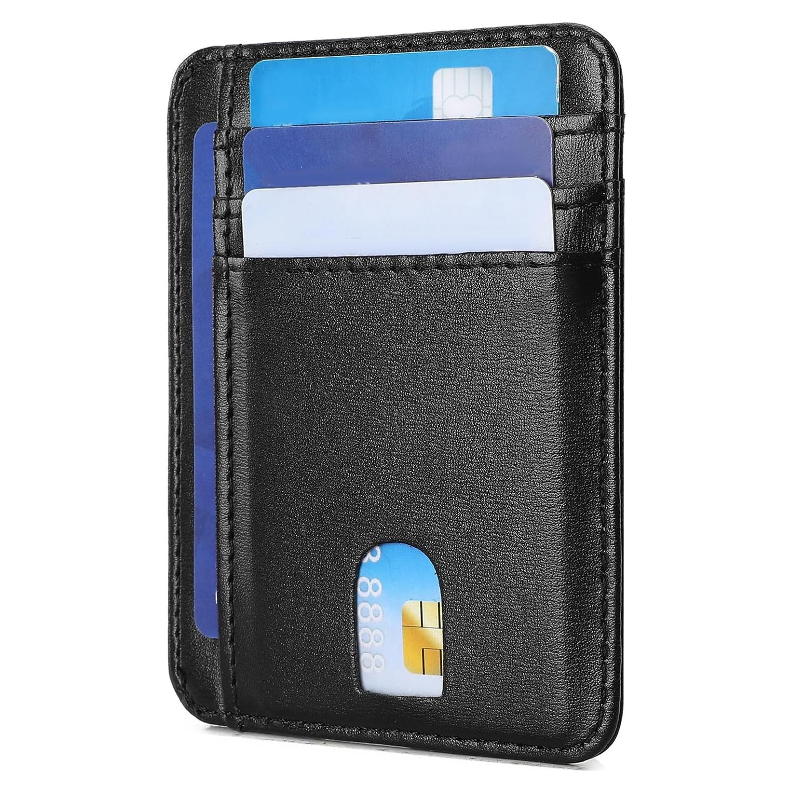 Cartera delgada LOUEBICA de cuero con bloqueo RFID - Negro