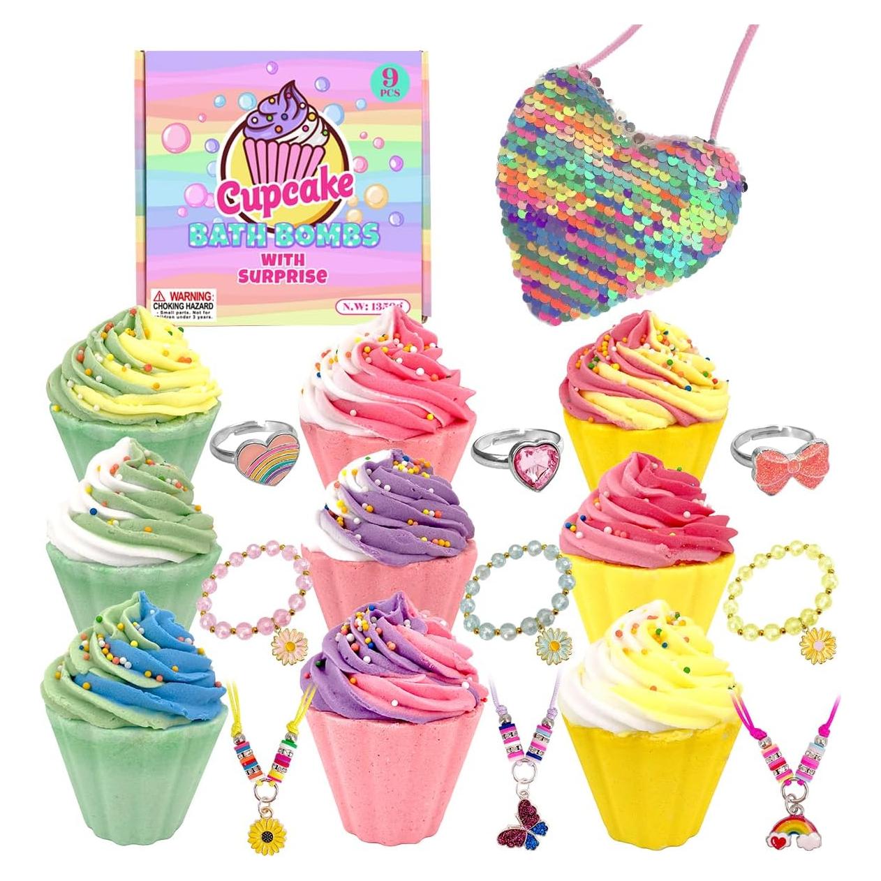 Paquete de 9 Bombas de Baño Cupcake con Joyería para Niños