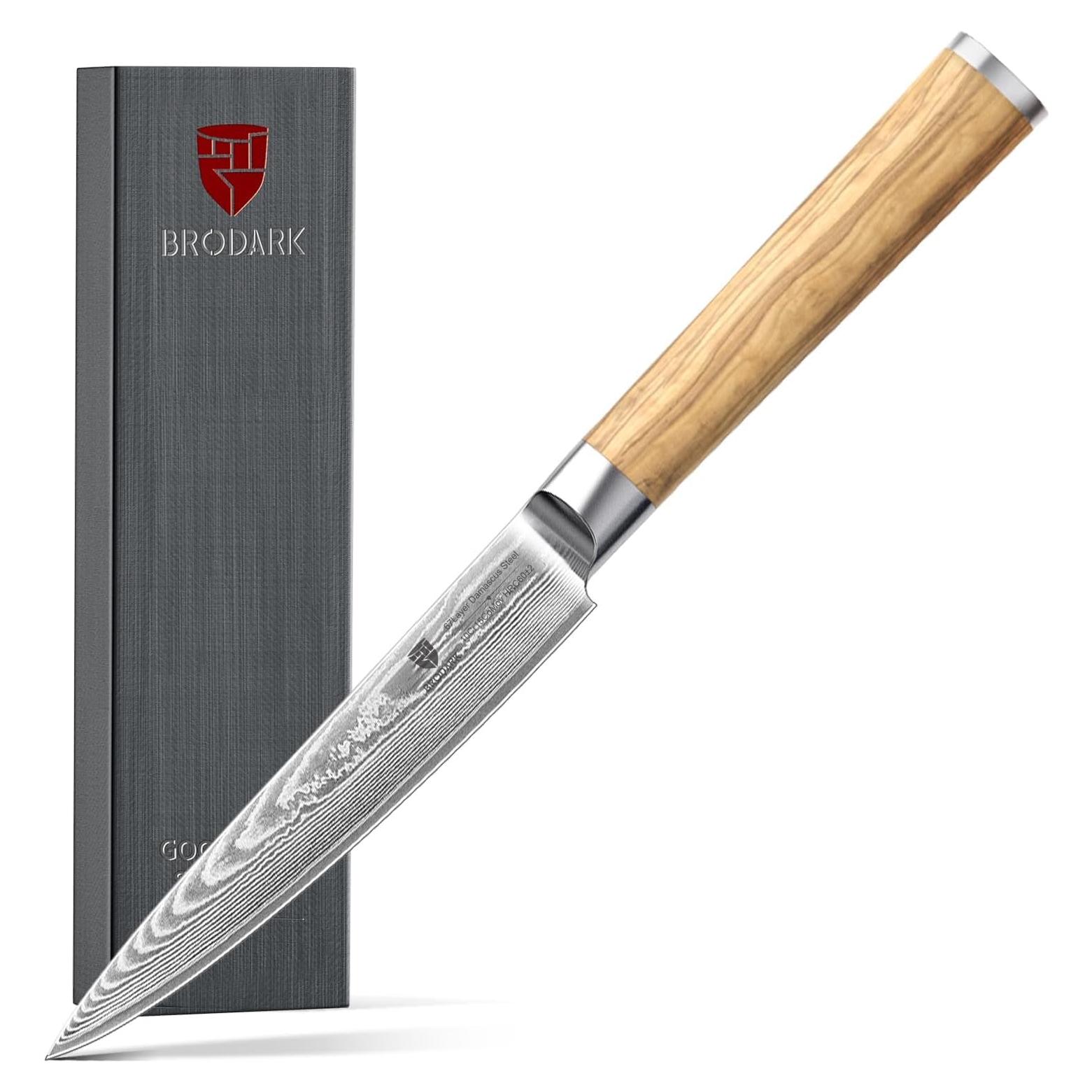 Cuchillo de Pelar BRODARK 13.97 cm Damasco Mango Madera Olivo